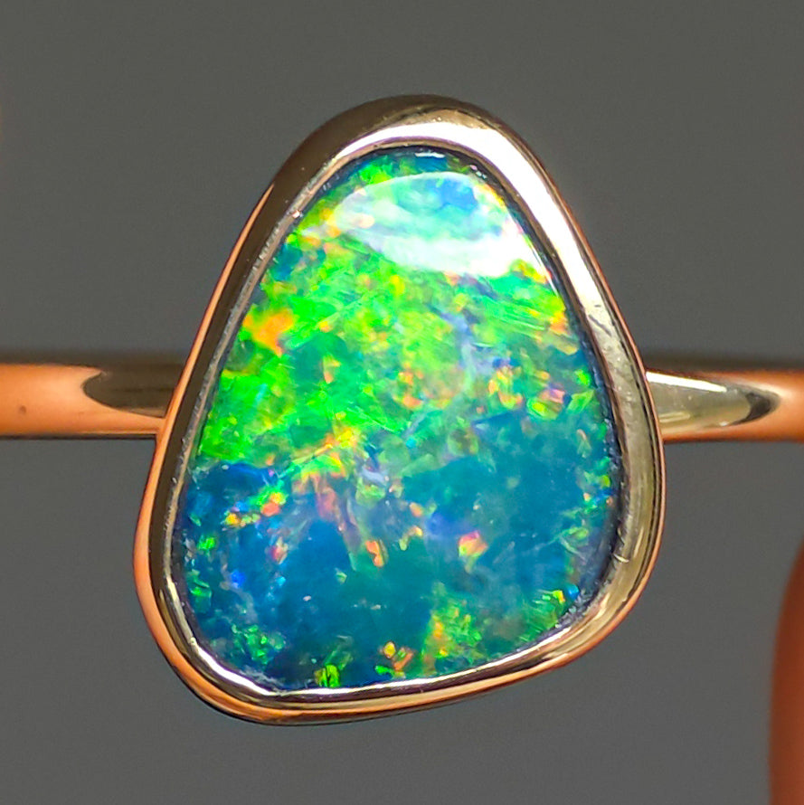 PARADISE | 14K Gold Australian opal doublet ring / Free Sizing / Coober Pedy Opal / Rainbow Fire Opal / Statement jewelry