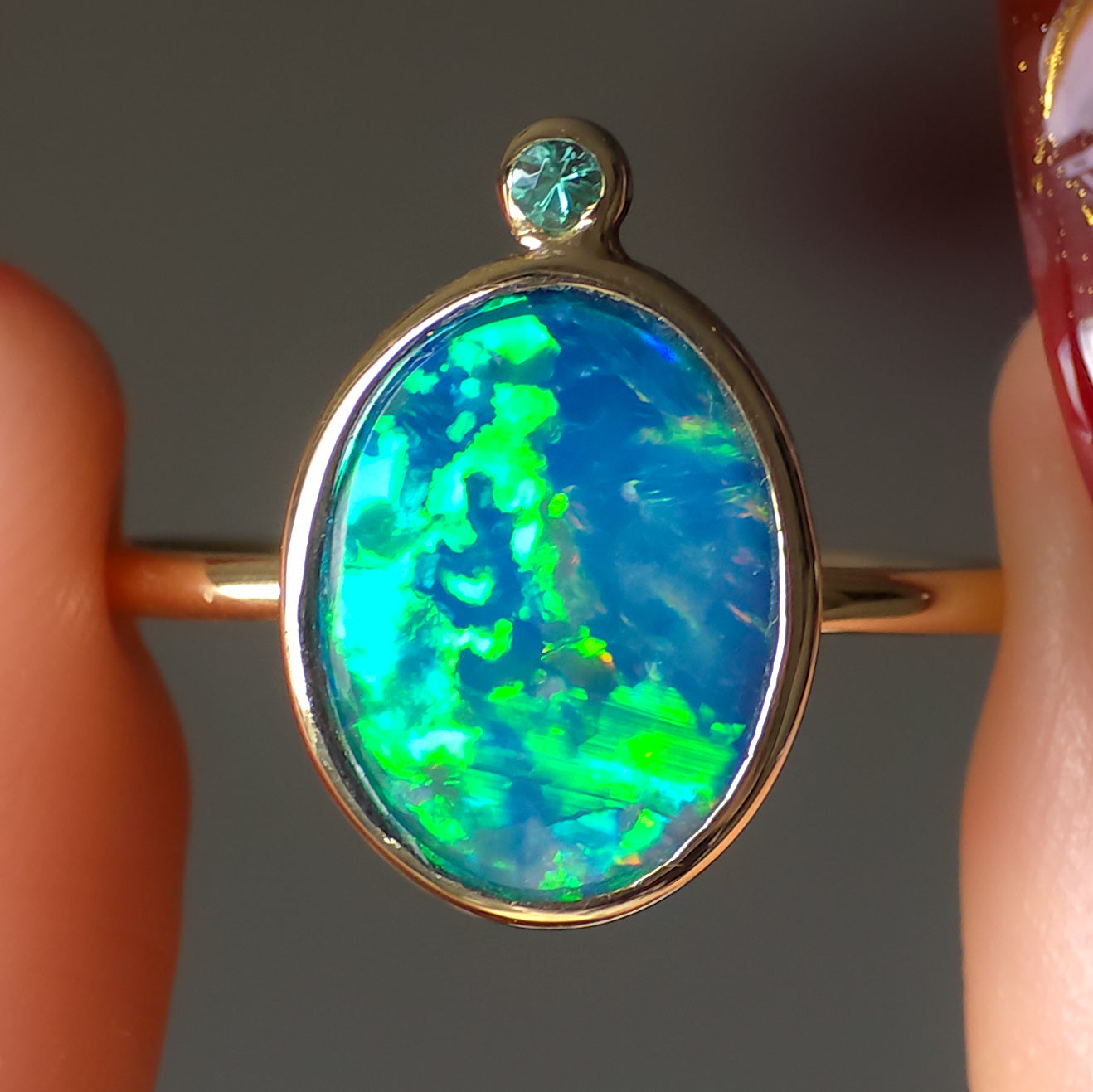 ELYSIUM | 14K Gold Opal doublet Emerald ring / Free Sizing / Australian Coober Pedy Opal / solid gold ring / statement ring