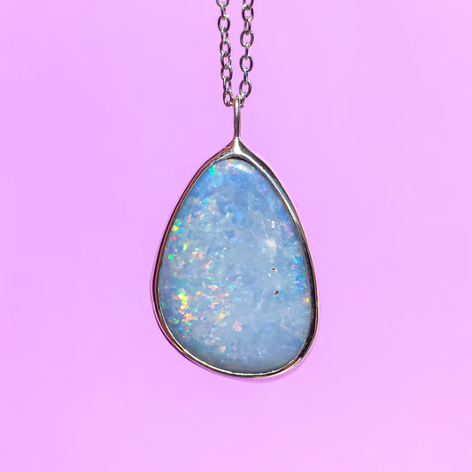 925 Silver Australian Opal Doublet Pendant / Coober Pedy opal necklace / statement jewelry