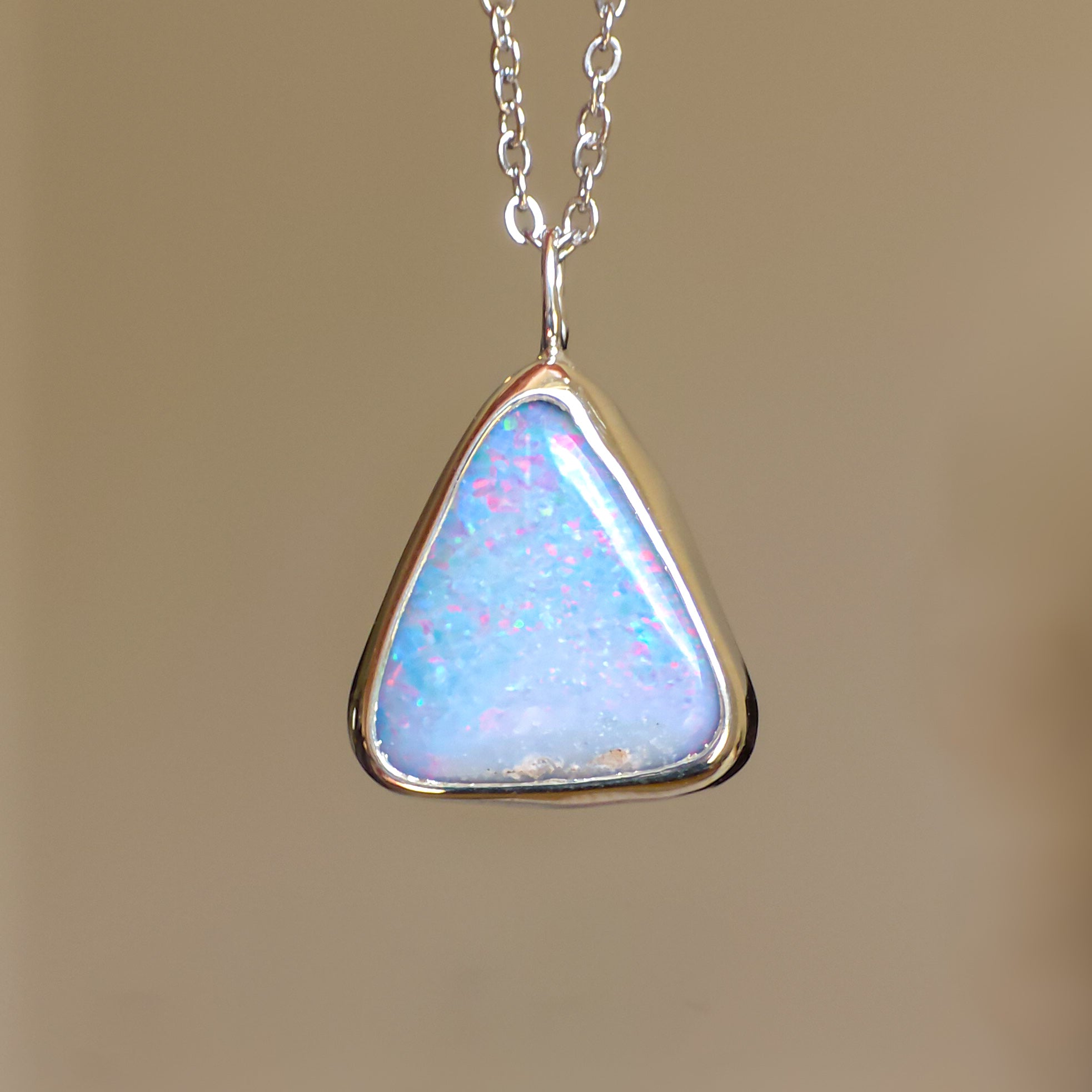 PIXIE | Pink Australian Opal Doublet Pendant / Coober Pedy opal necklace / statement jewelry / Triangle Pendant
