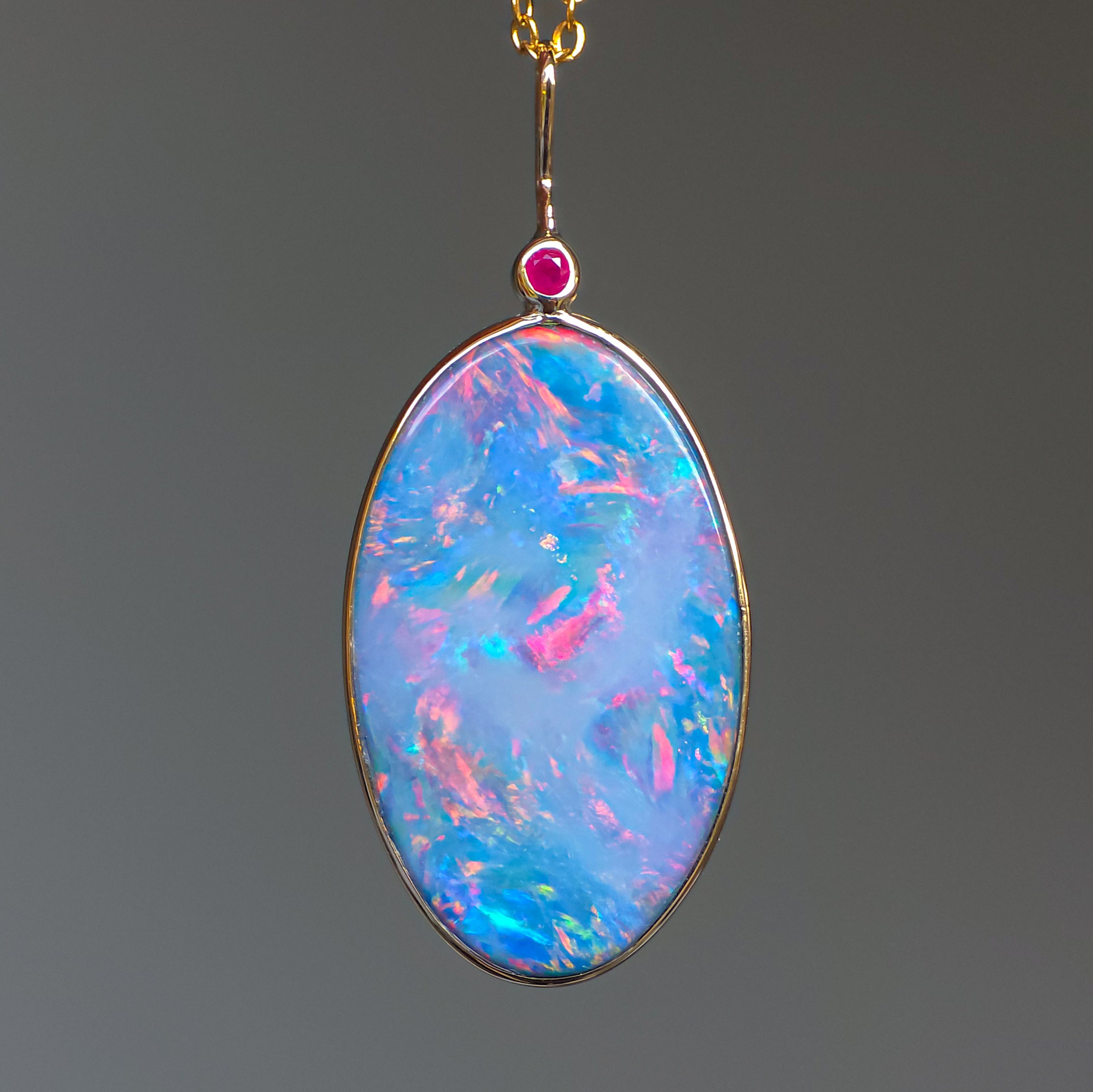 BLOOM | 14K Gold Ruby Opal doublet necklace/ pink firey opal/ Australian opal / Coober Pedy opal
