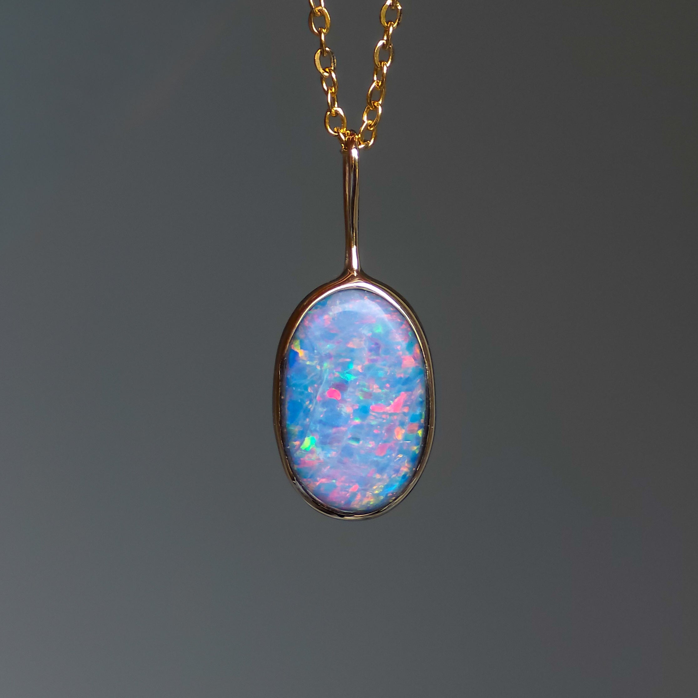 JUNIA | 14K Gold Coober Pedy opal doublet necklace/ crystal opal/ minimalist jewelry/ opal jewellery/ opale/ colorful gem