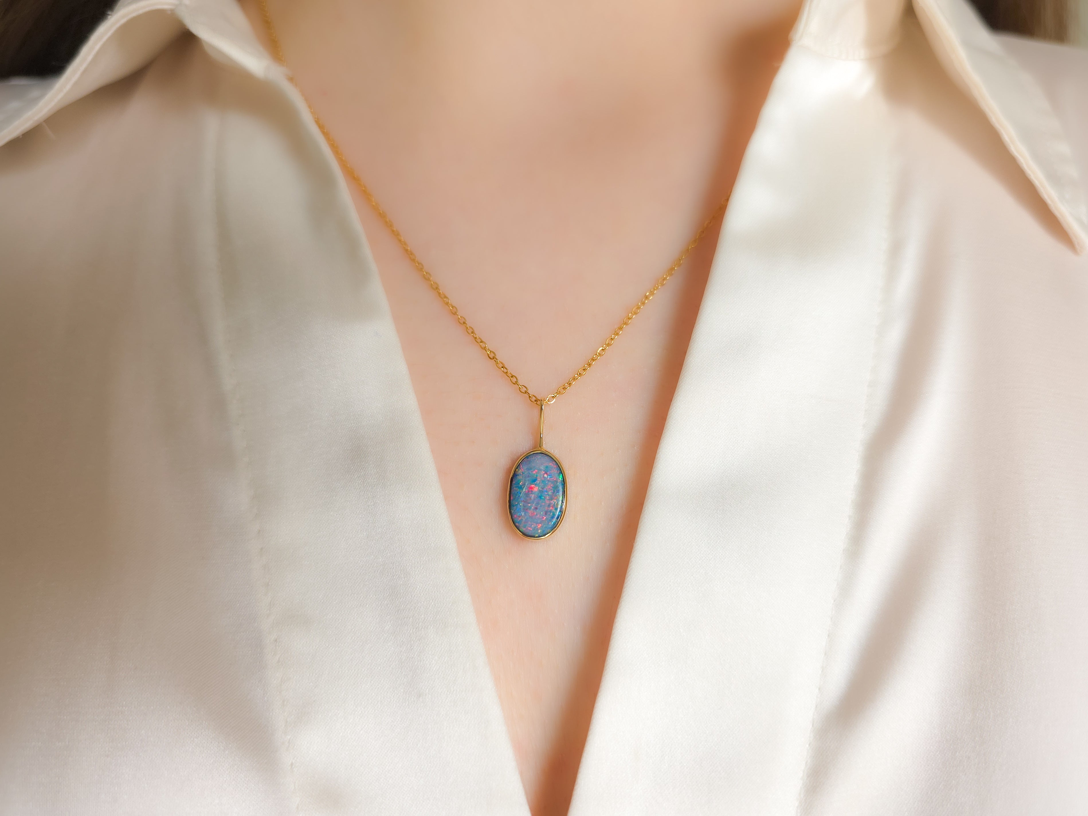 JUNIA | 14K Gold Coober Pedy opal doublet necklace/ crystal opal/ minimalist jewelry/ opal jewellery/ opale/ colorful gem