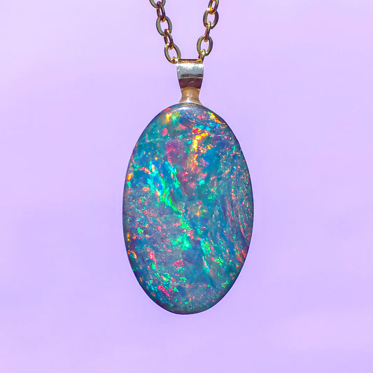 GLOW | 14K Gold Coober Pedy opal doublet/ Australian opal necklace/ firey opal/ rainbow opal/ minimalist jewelry/ Pink opal