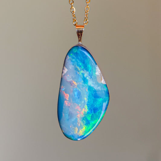 14K Gold Coober Pedy opal pendant/ Australian opal necklace/ firey opal/ rainbow opal/ minimal jewelry