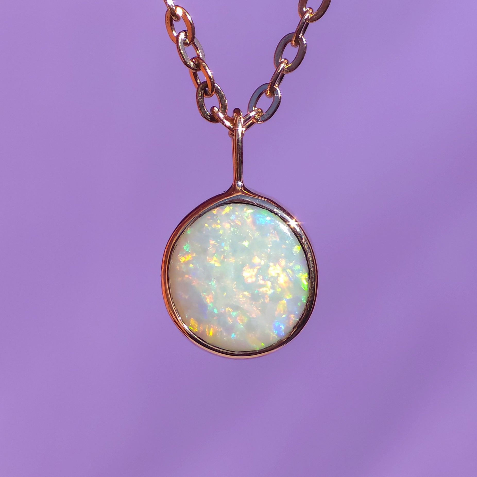 14K Rose Gold Solid Coober Pedy Opal pendant / Australian opal necklace / solid rainbow opal / rainbow solid opal / charm pendant