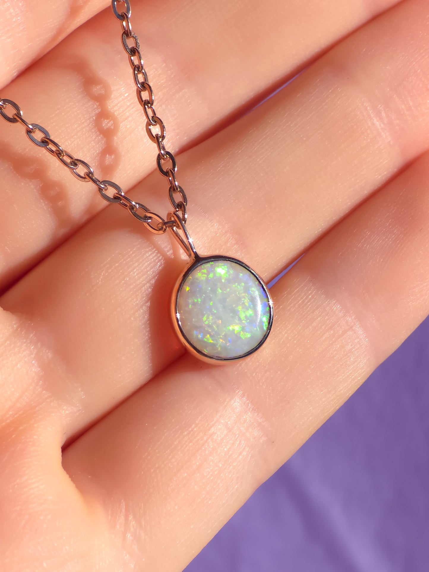 14K Rose Gold Solid Coober Pedy Opal pendant / Australian opal necklace / solid rainbow opal / rainbow solid opal / charm pendant