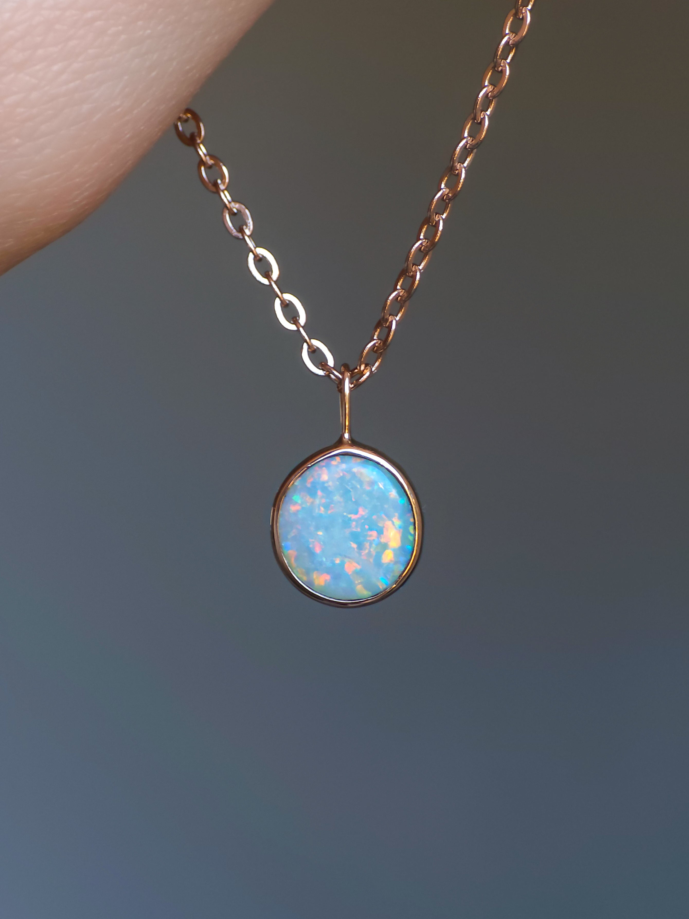 14K Rose Gold Solid Coober Pedy Opal pendant / Australian opal necklace / solid rainbow opal / rainbow solid opal / charm pendant