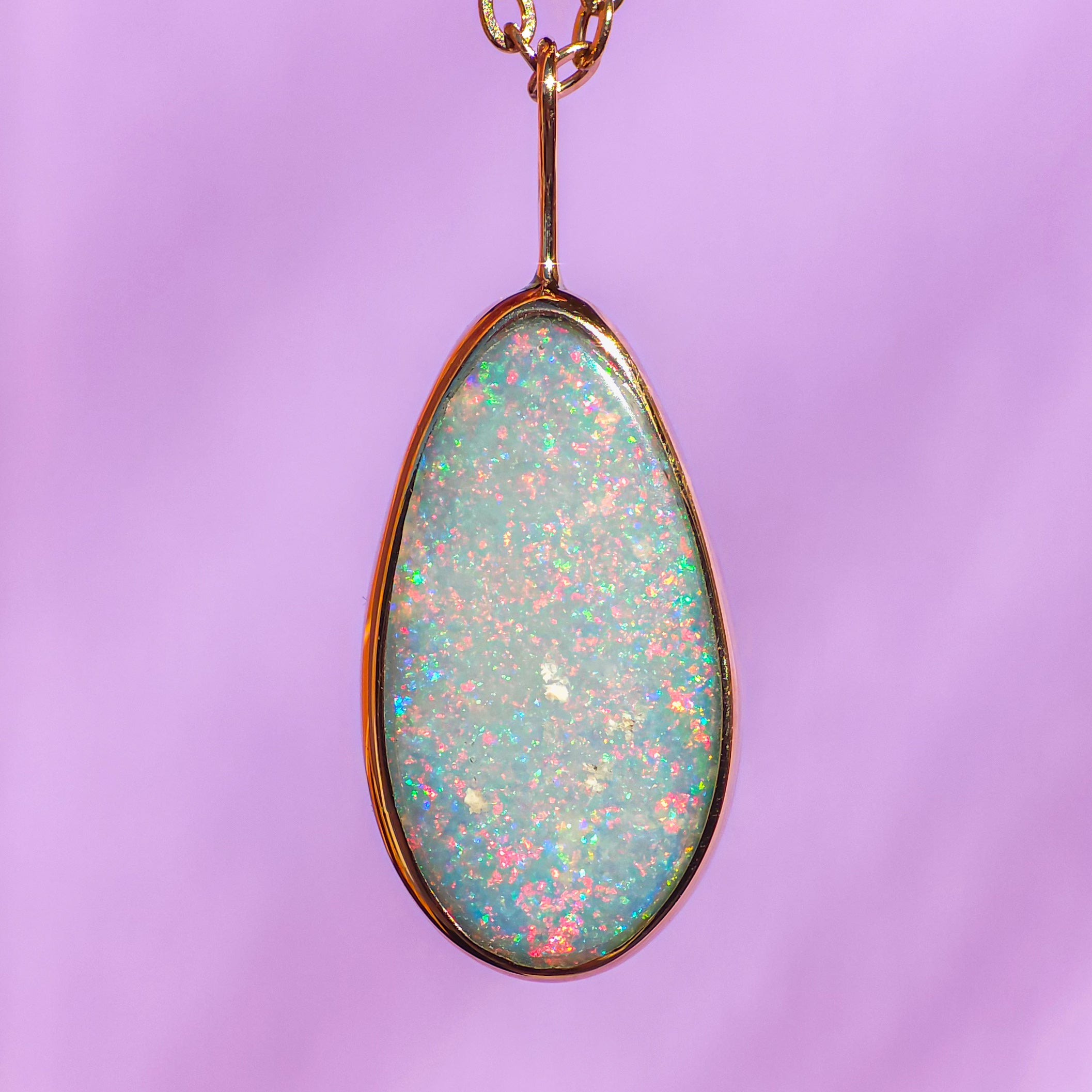 Mintabie 14K Rose Gold doublet pendant/ Australian opal necklace / pink Mintabie opal / minimal jewelry
