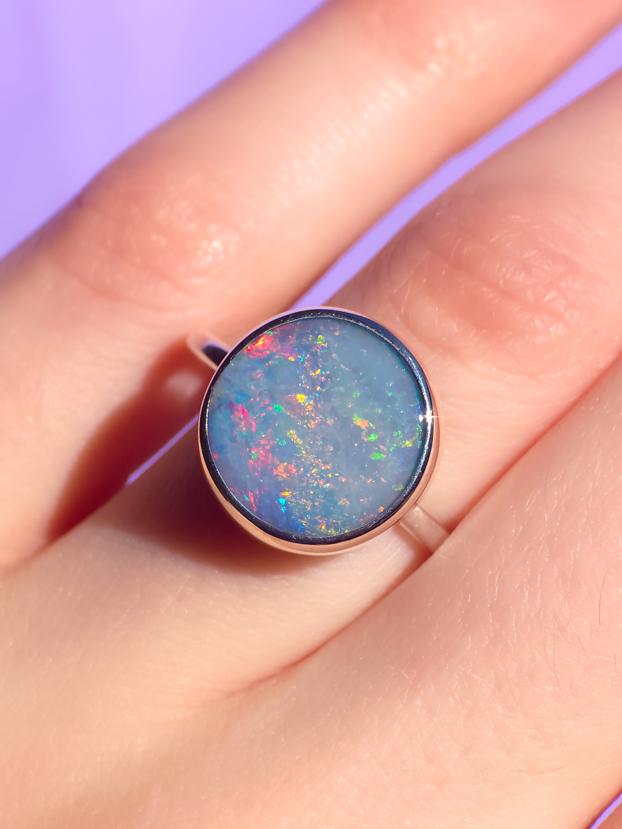 FAIRIE | Pink Australian opal doublet ring / Free Sizing / Coober Pedy Opal / 925 solid silver / minimal ring