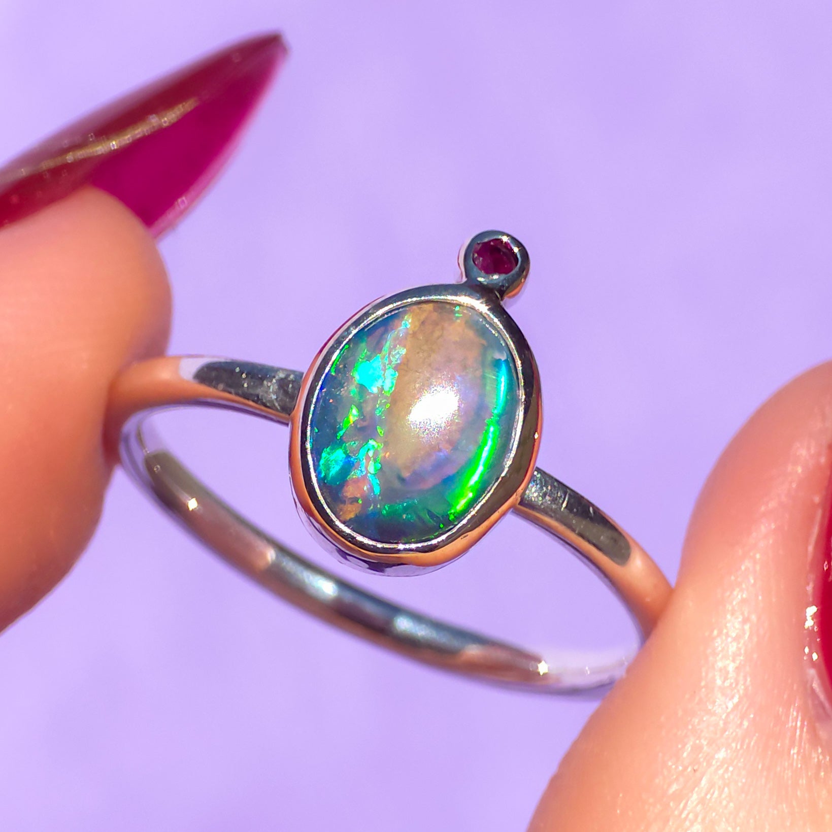 Australian Opal seashell and Ruby doublet ring / Free Sizing / 925 solid silver / opal fossil ring / dainty ring