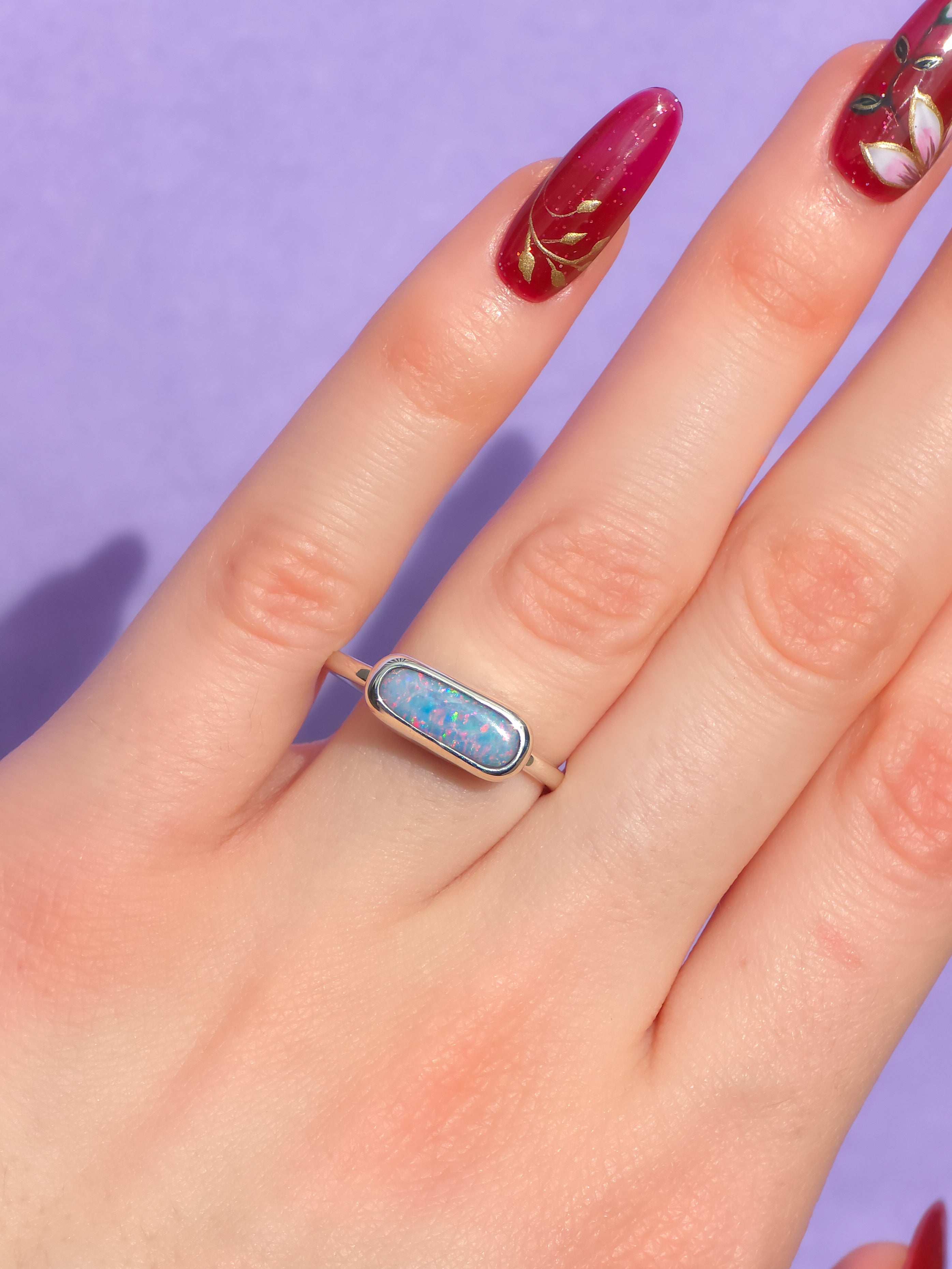 ARIELLE | Australian Coober Pedy opal doublet ring / Free Sizing / 925 solid silver / minimalist jewelry / Pink opal ring