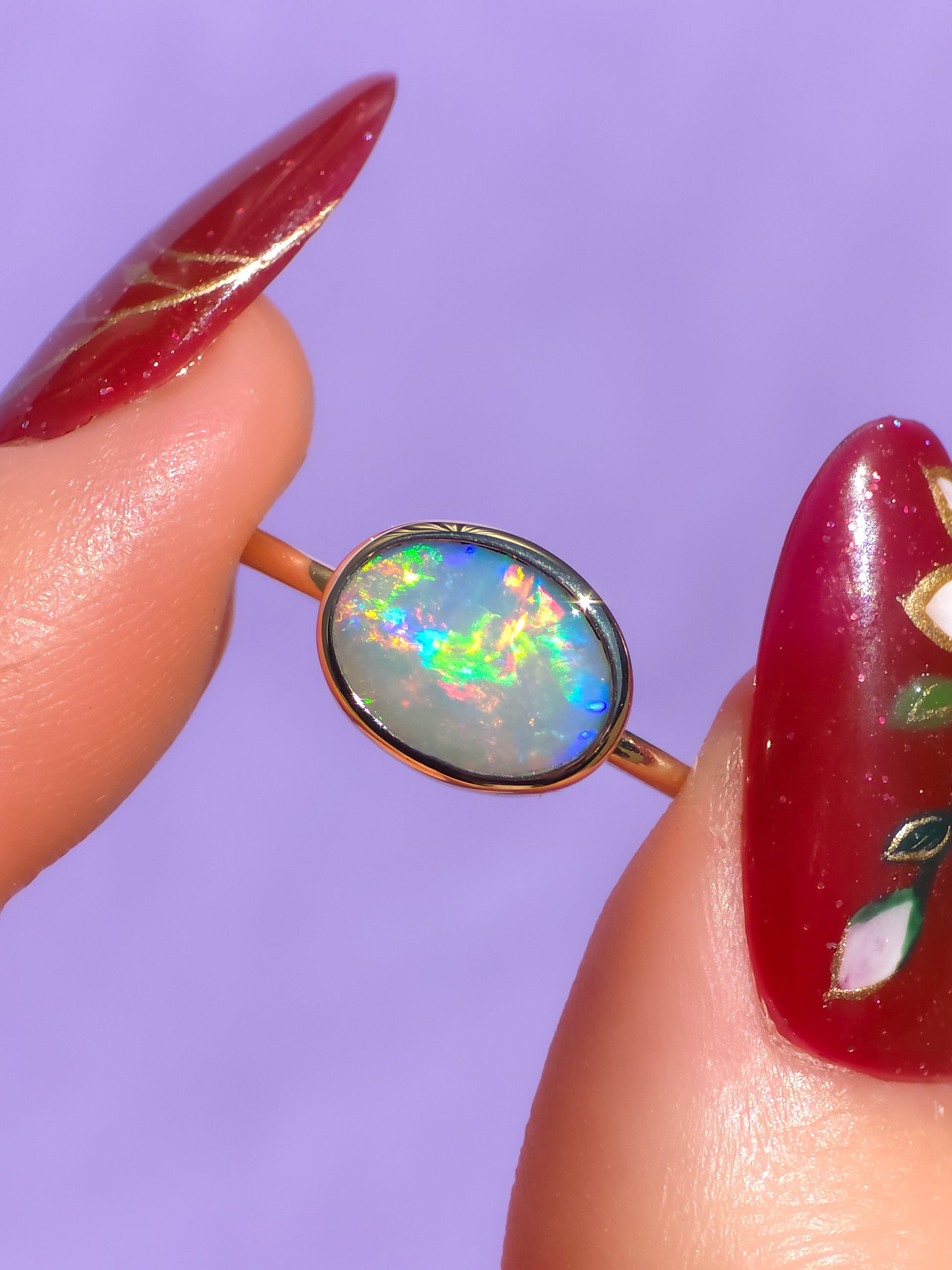 SUNRISE | 14K Gold Solid Australian Opal Ring / Free Sizing / Coober Pedy Opal / solid opal ring / bright electric opal