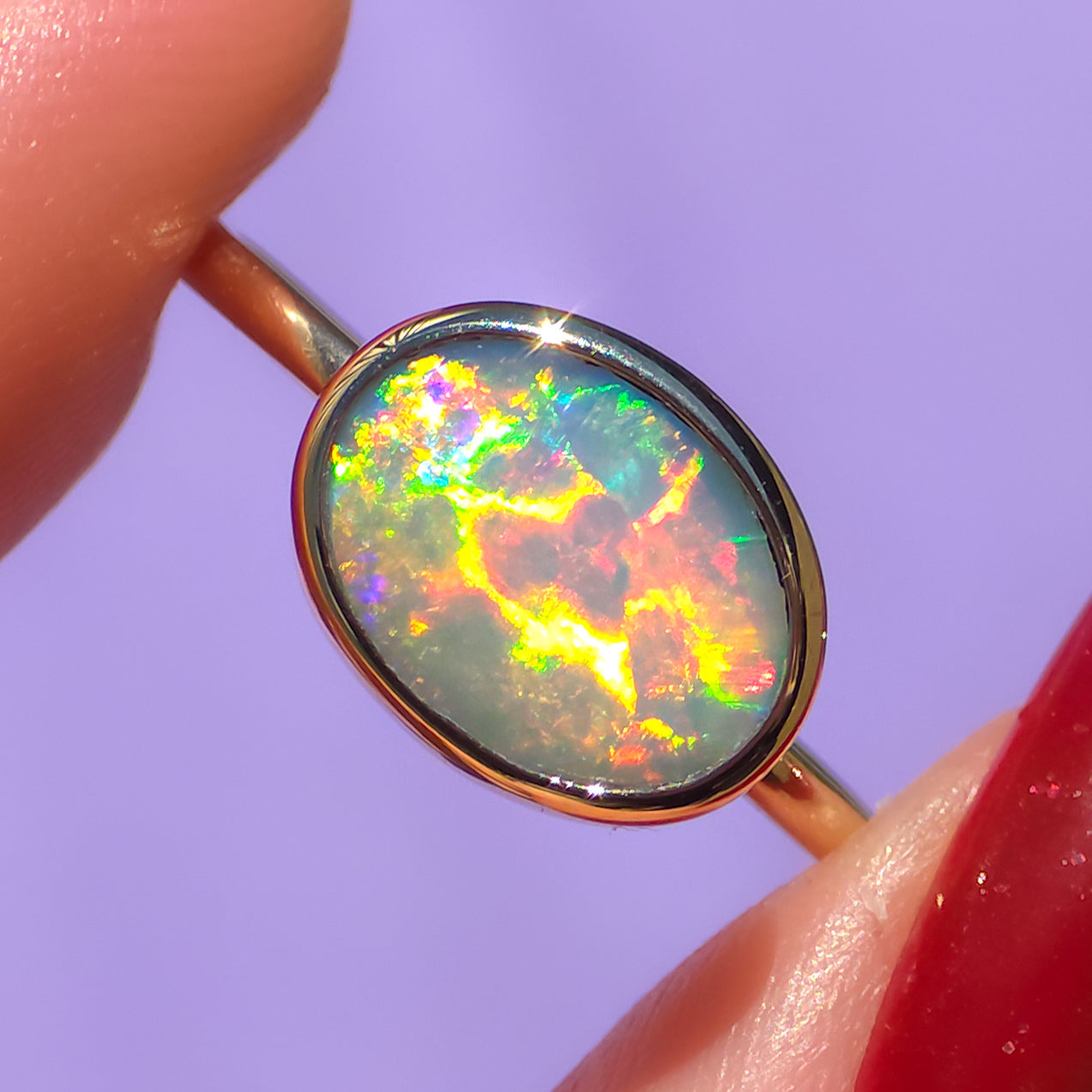 SUNRISE | 14K Gold Solid Australian Opal Ring / Free Sizing / Coober Pedy Opal / solid opal ring / bright electric opal