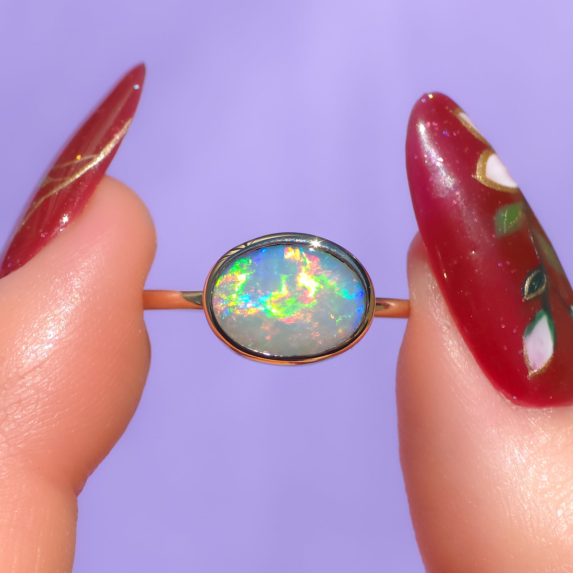 SUNRISE | 14K Gold Solid Australian Opal Ring / Free Sizing / Coober Pedy Opal / solid opal ring / bright electric opal