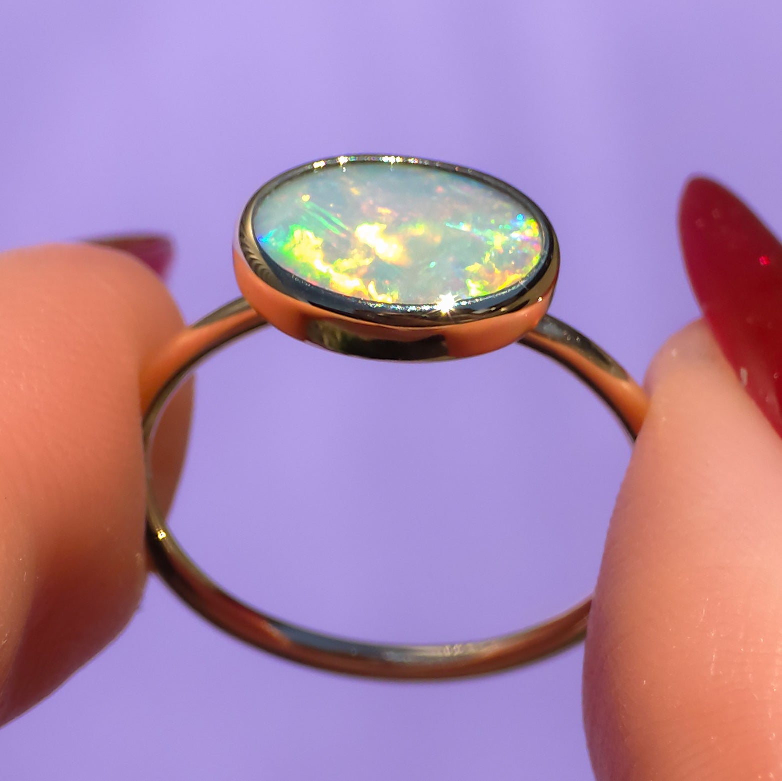 SUNRISE | 14K Gold Solid Australian Opal Ring / Free Sizing / Coober Pedy Opal / solid opal ring / bright electric opal