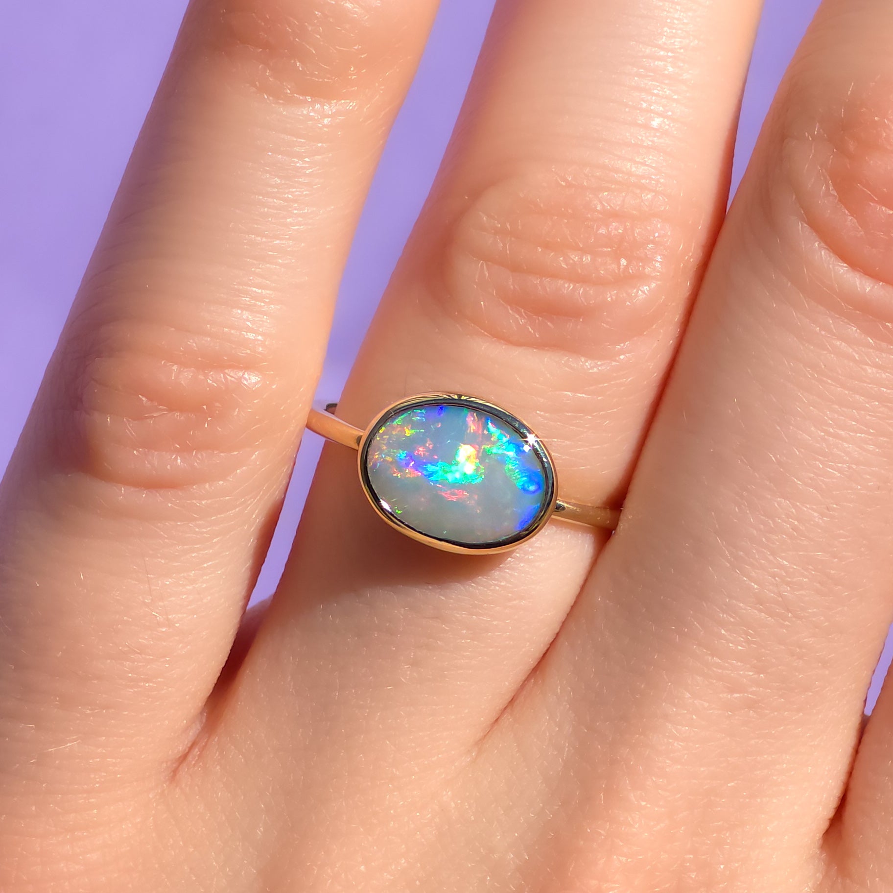 SUNRISE | 14K Gold Solid Australian Opal Ring / Free Sizing / Coober Pedy Opal / solid opal ring / bright electric opal