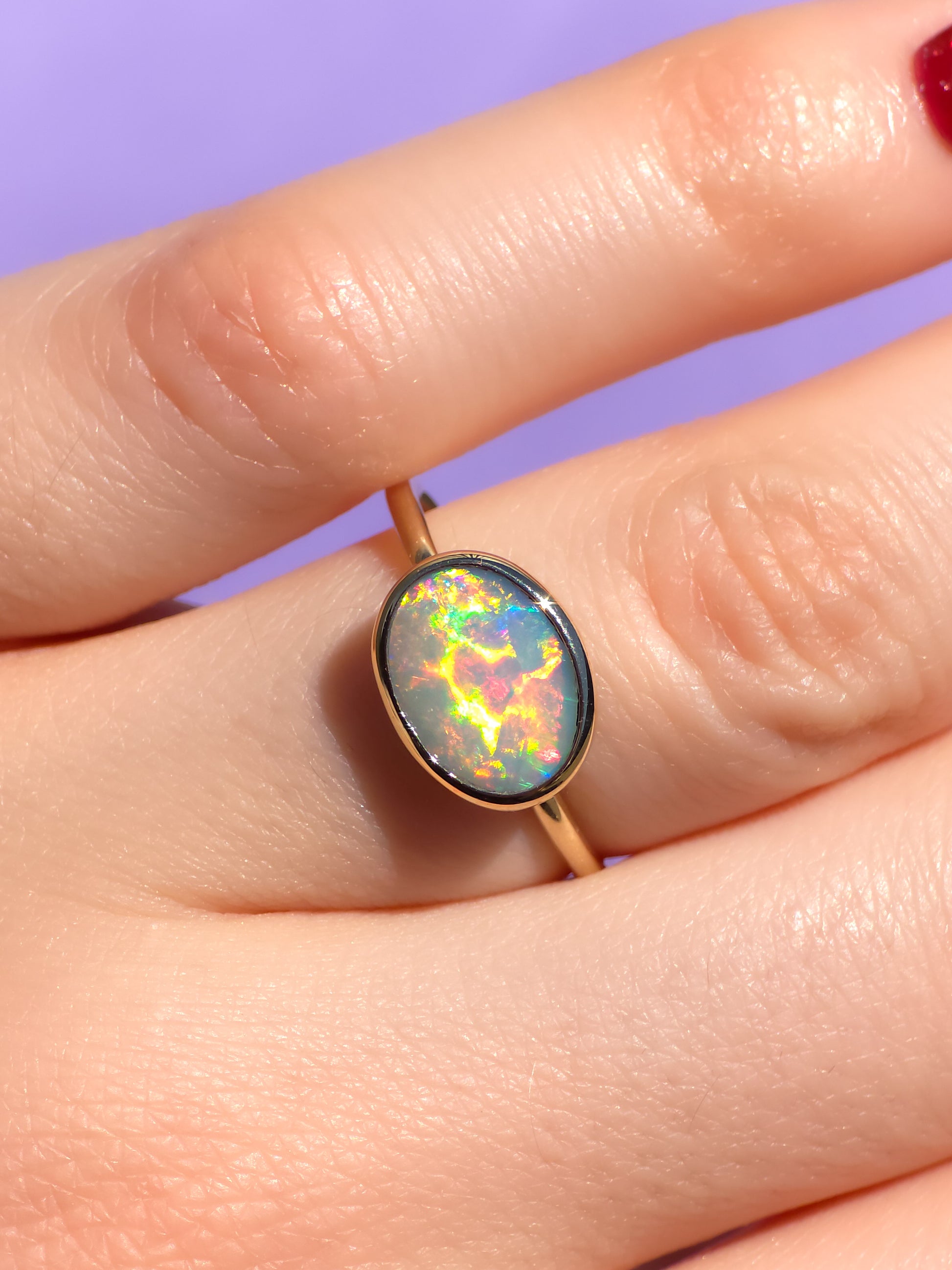 SUNRISE | 14K Gold Solid Australian Opal Ring / Free Sizing / Coober Pedy Opal / solid opal ring / bright electric opal