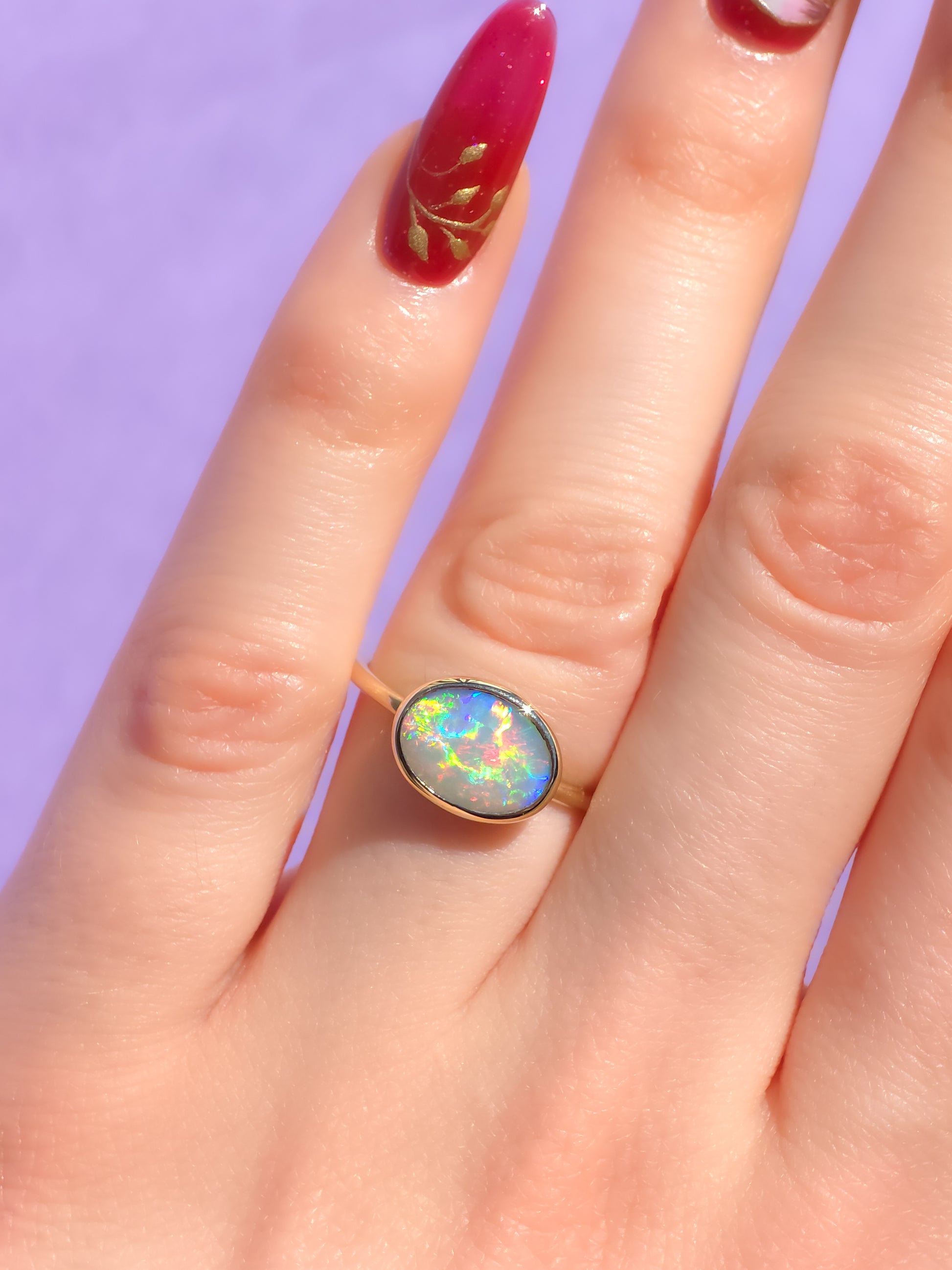 SUNRISE | 14K Gold Solid Australian Opal Ring / Free Sizing / Coober Pedy Opal / solid opal ring / bright electric opal