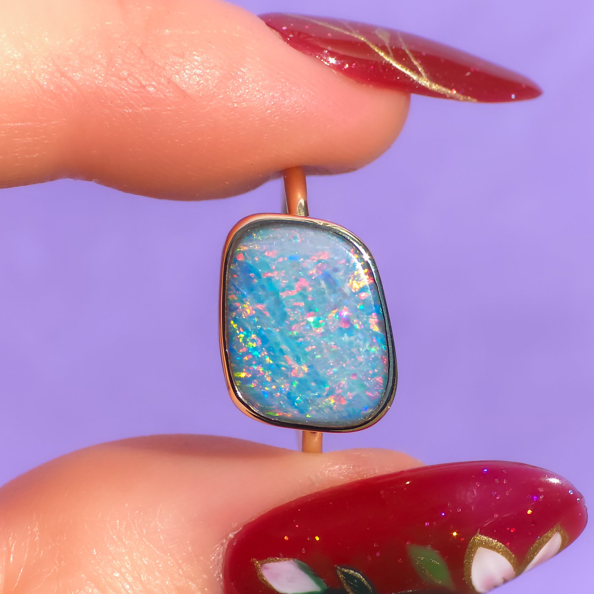 DELILAH | 14K Gold Australian opal doublet ring / Free Sizing / Coober Pedy Opal / solid gold / Rainbow opal /statement ring