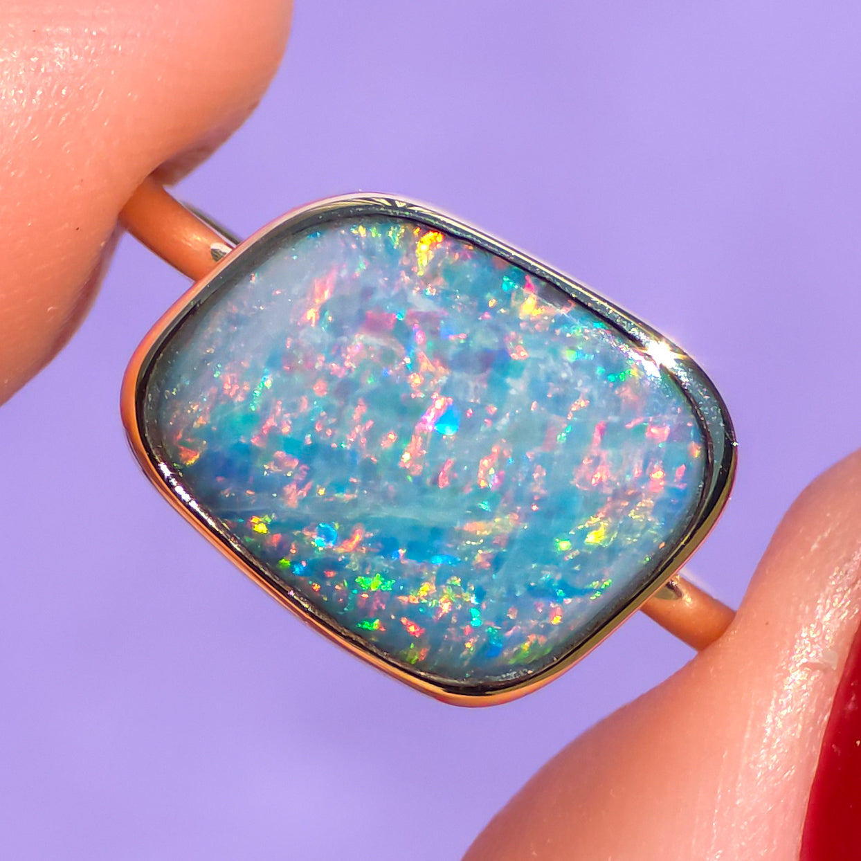 DELILAH | 14K Gold Australian opal doublet ring / Free Sizing / Coober Pedy Opal / solid gold / Rainbow opal /statement ring