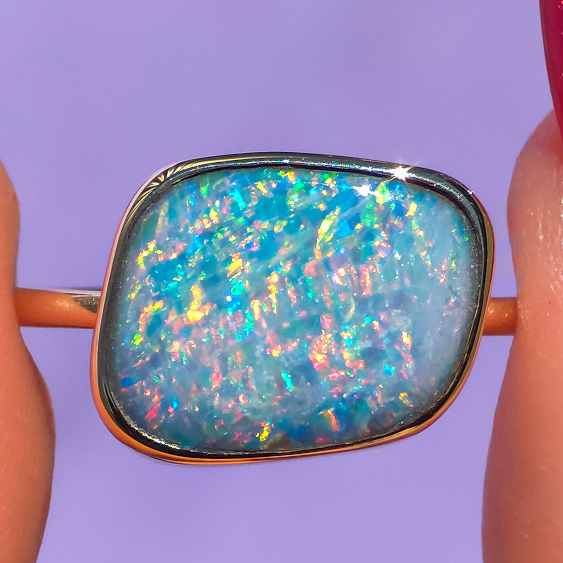 DELILAH | 14K Gold Australian opal doublet ring / Free Sizing / Coober Pedy Opal / solid gold / Rainbow opal /statement ring
