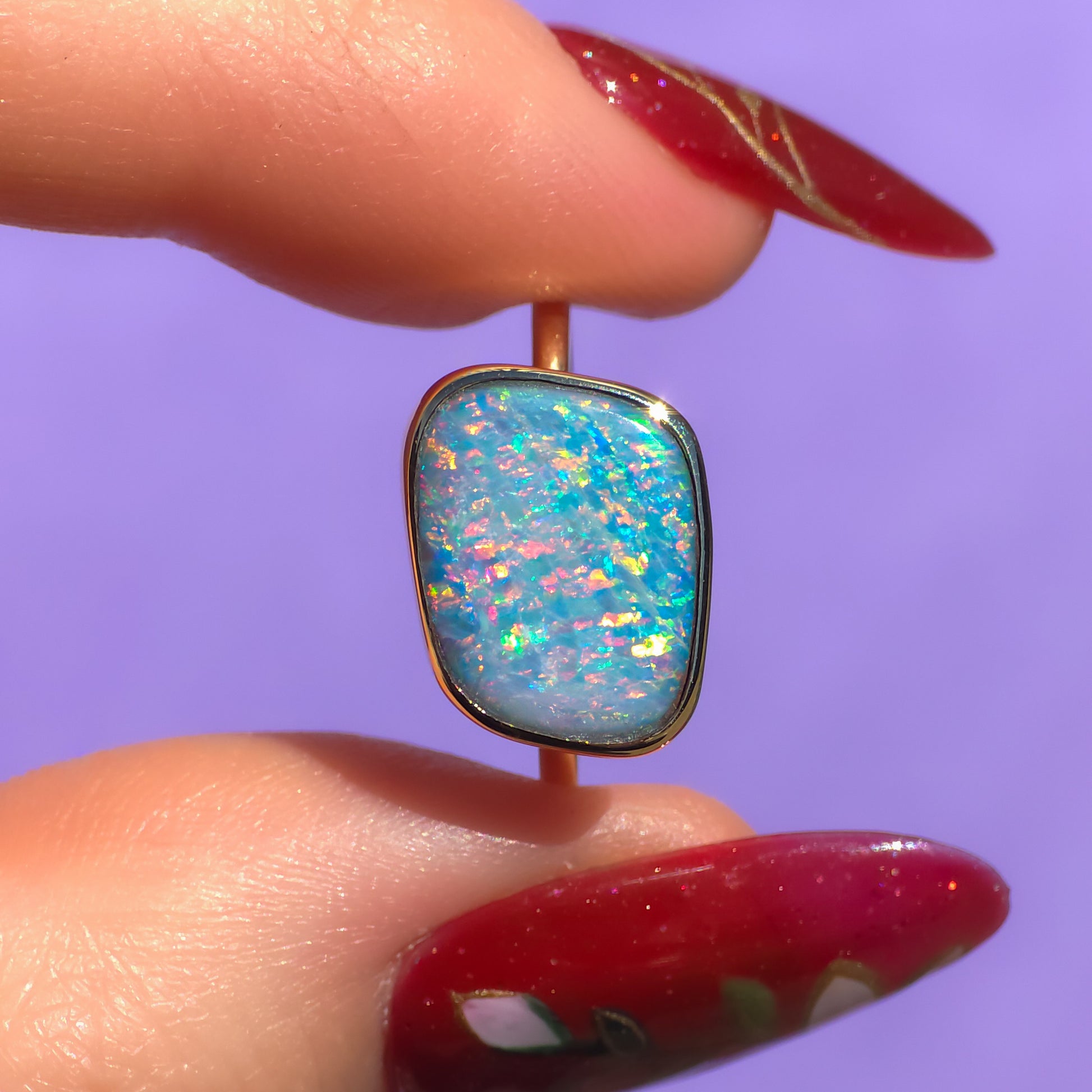 DELILAH | 14K Gold Australian opal doublet ring / Free Sizing / Coober Pedy Opal / solid gold / Rainbow opal /statement ring