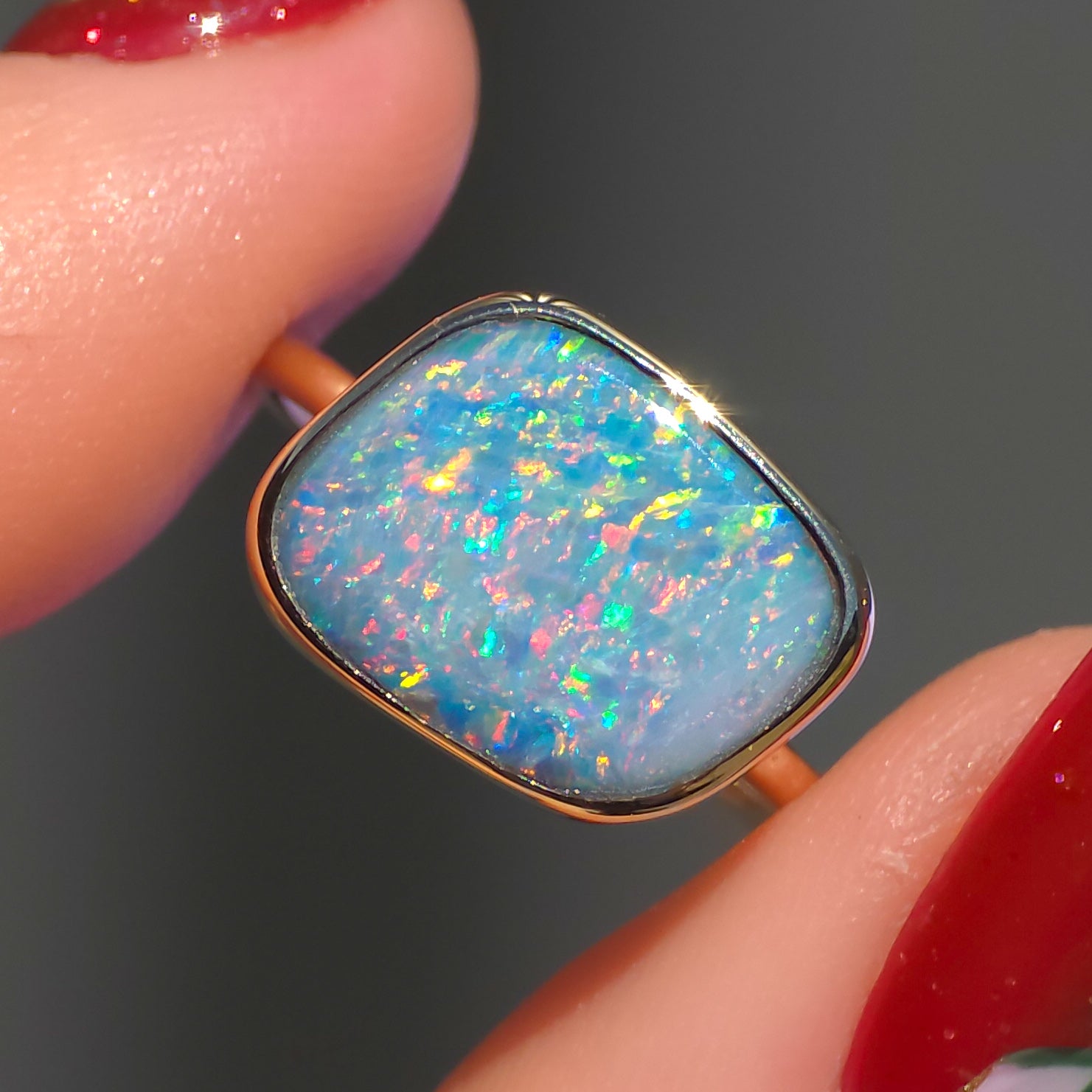 DELILAH | 14K Gold Australian opal doublet ring / Free Sizing / Coober Pedy Opal / solid gold / Rainbow opal /statement ring