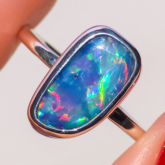 LAVENDER | Australian silver opal doublet ring / Free Sizing / Coober Pedy Opal / 925 solid silver / Dainty jewelry/ purple opal ring