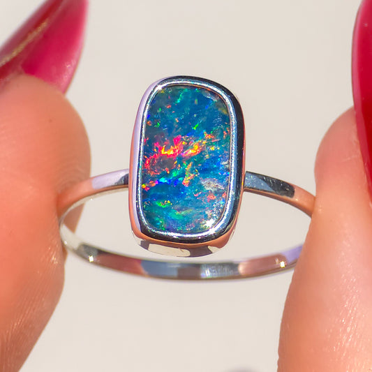 BLUSH | Australian silver opal doublet ring / Free Sizing / Coober Pedy Opal / 925 solid silver / Dainty jewelry/ orange opal ring