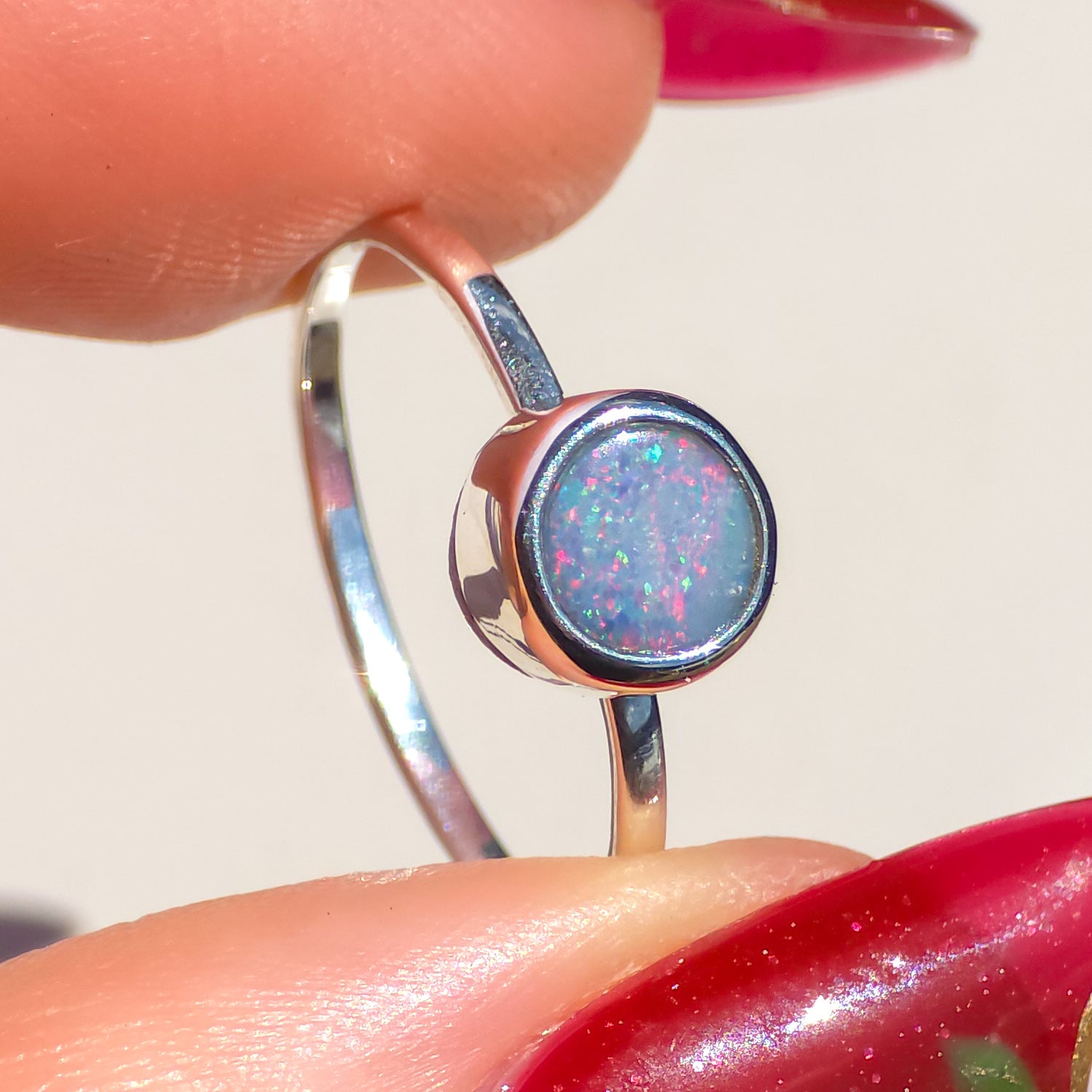 Australian silver opal doublet ring / Free Sizing / Coober Pedy Opal / 925 solid silver / Dainty jewelry/ Pink opal ring