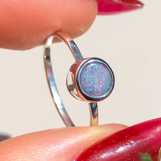 Australian silver opal doublet ring / Free Sizing / Coober Pedy Opal / 925 solid silver / Dainty jewelry/ Pink opal ring