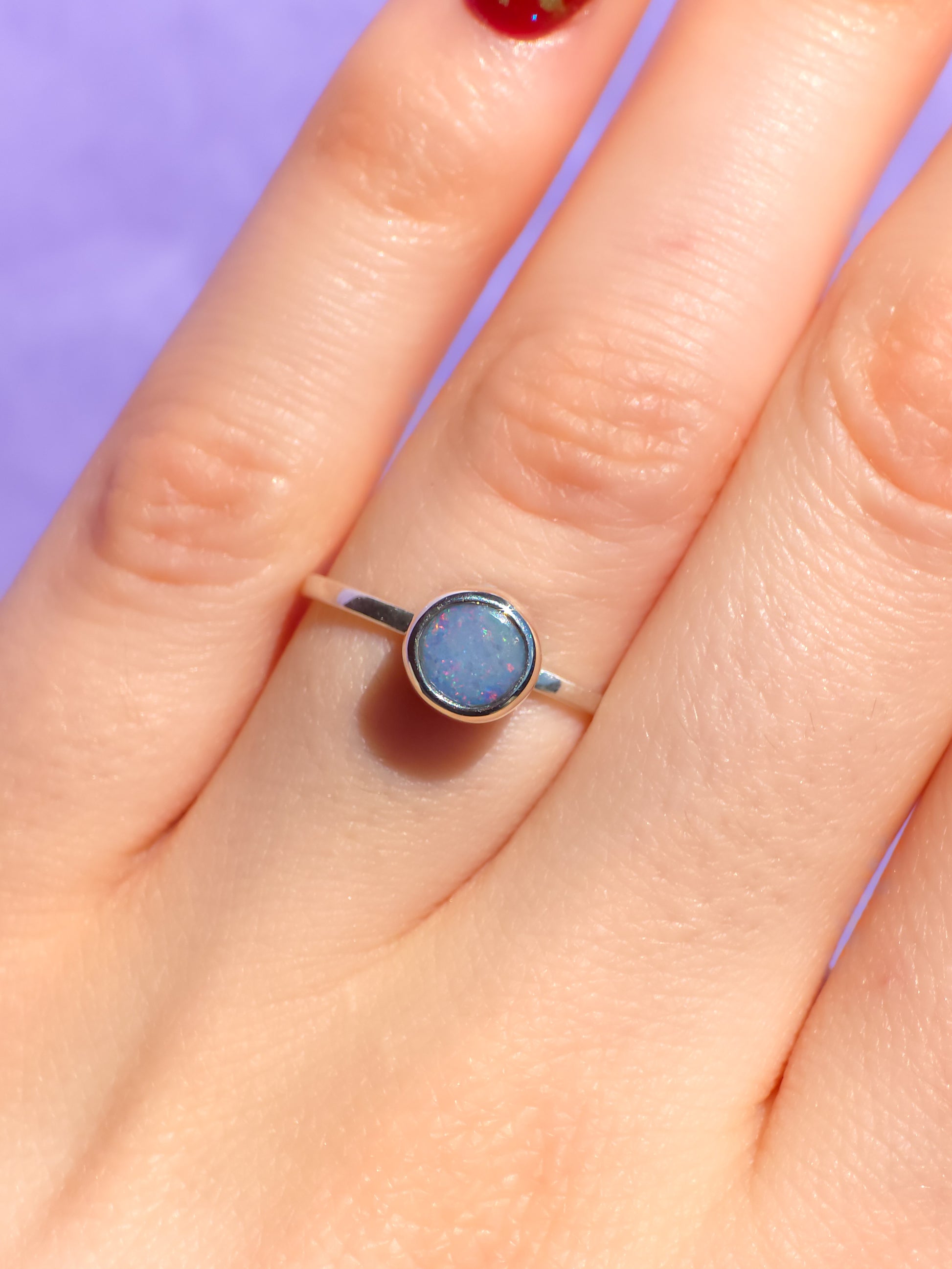 Australian silver opal doublet ring / Free Sizing / Coober Pedy Opal / 925 solid silver / Dainty jewelry/ Pink opal ring