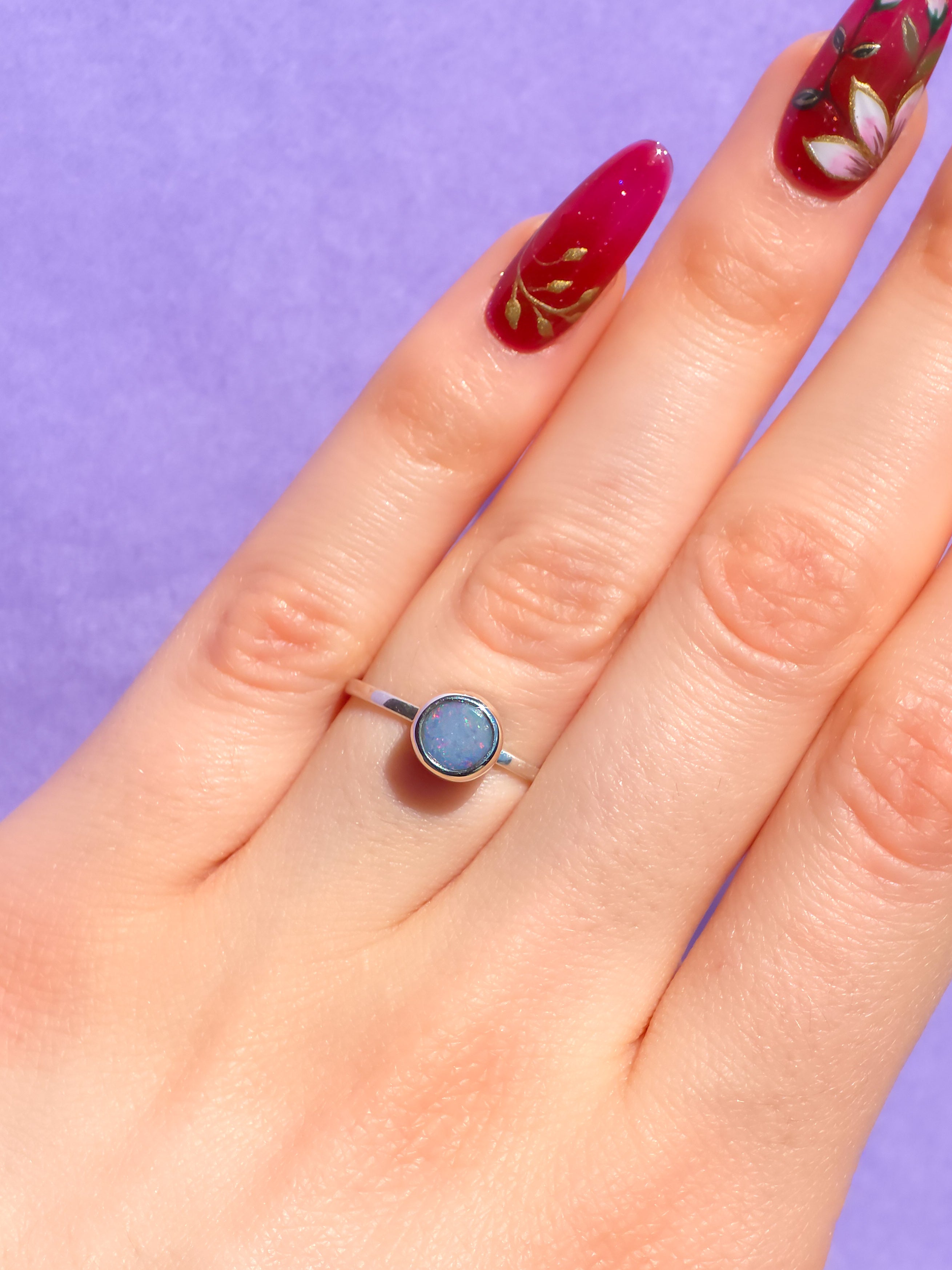 Australian silver opal doublet ring / Free Sizing / Coober Pedy Opal / 925 solid silver / Dainty jewelry/ Pink opal ring