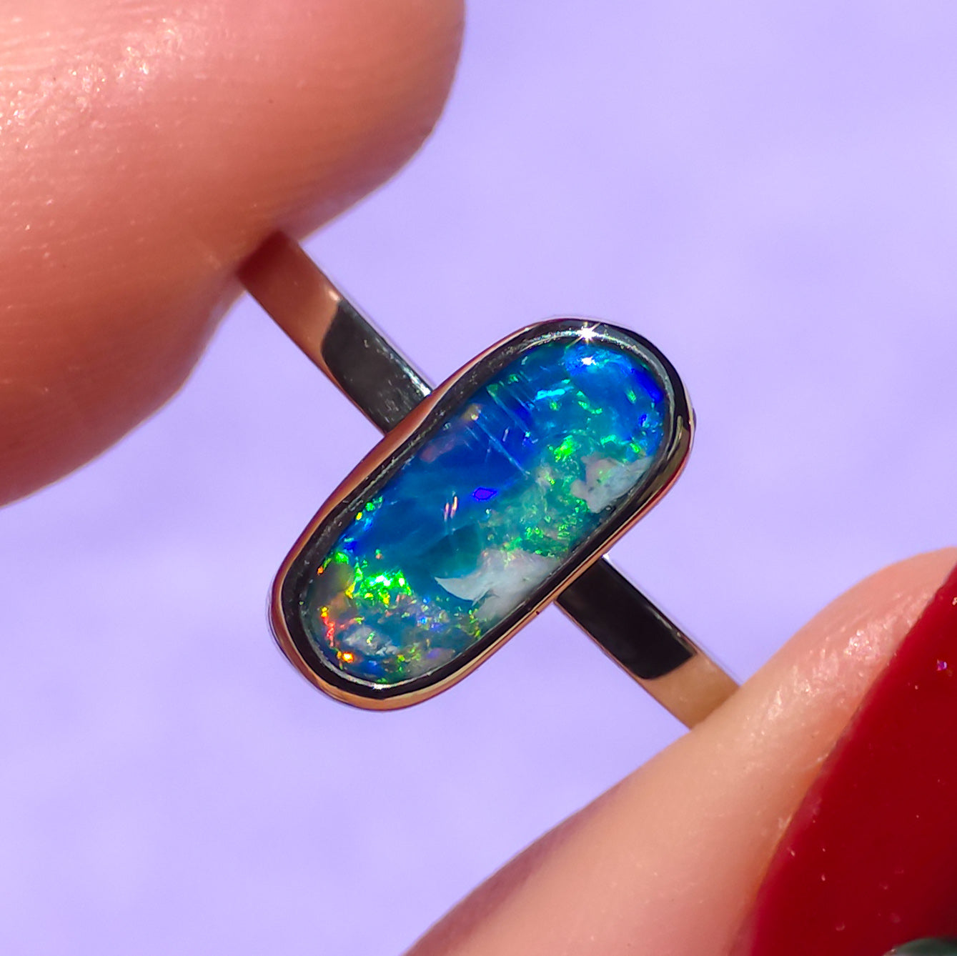 WATERFALL | 14K White Gold Australian opal doublet ring / Free Sizing / Coober Pedy Opal / solid white gold / Dainty opal ring