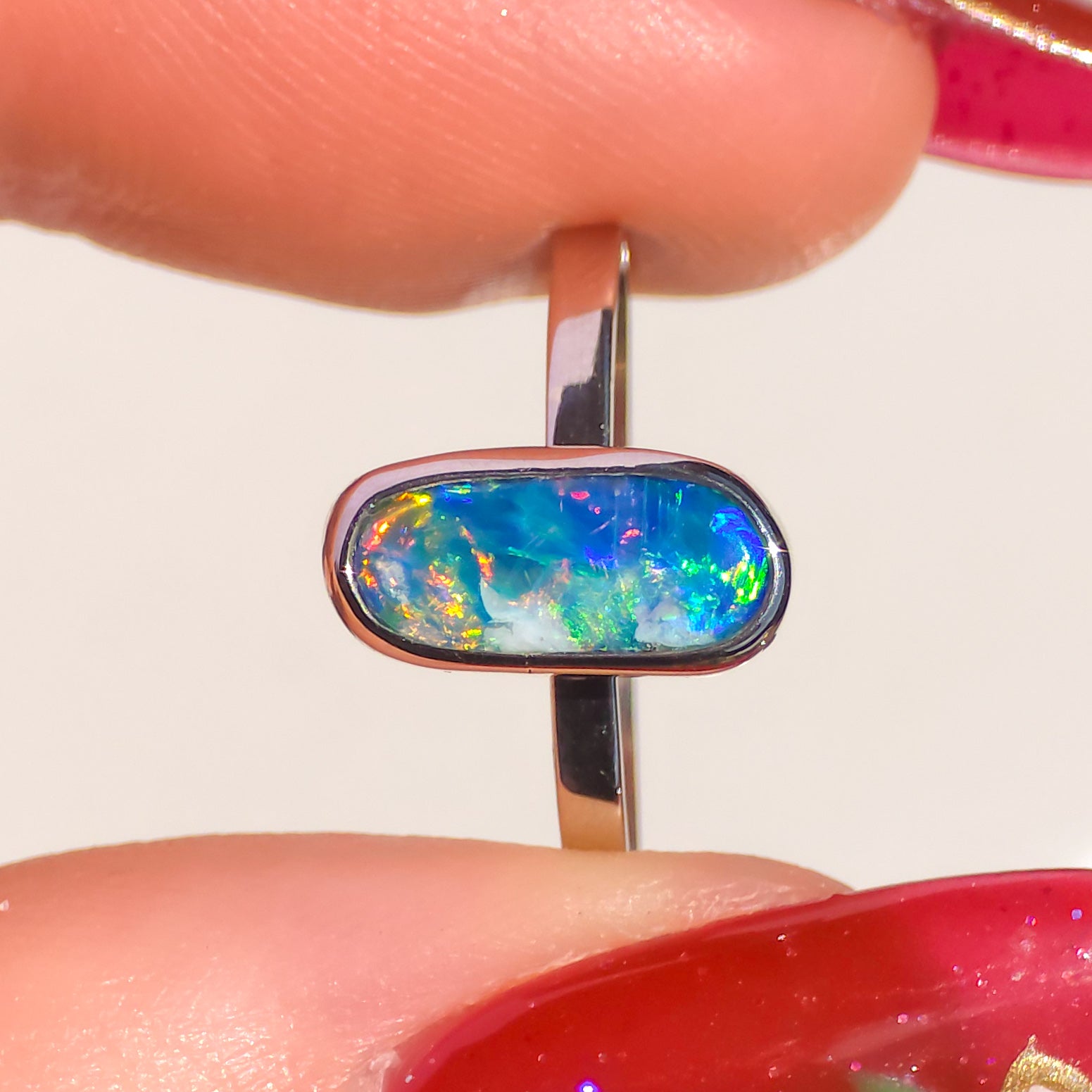 WATERFALL | 14K White Gold Australian opal doublet ring / Free Sizing / Coober Pedy Opal / solid white gold / Dainty opal ring