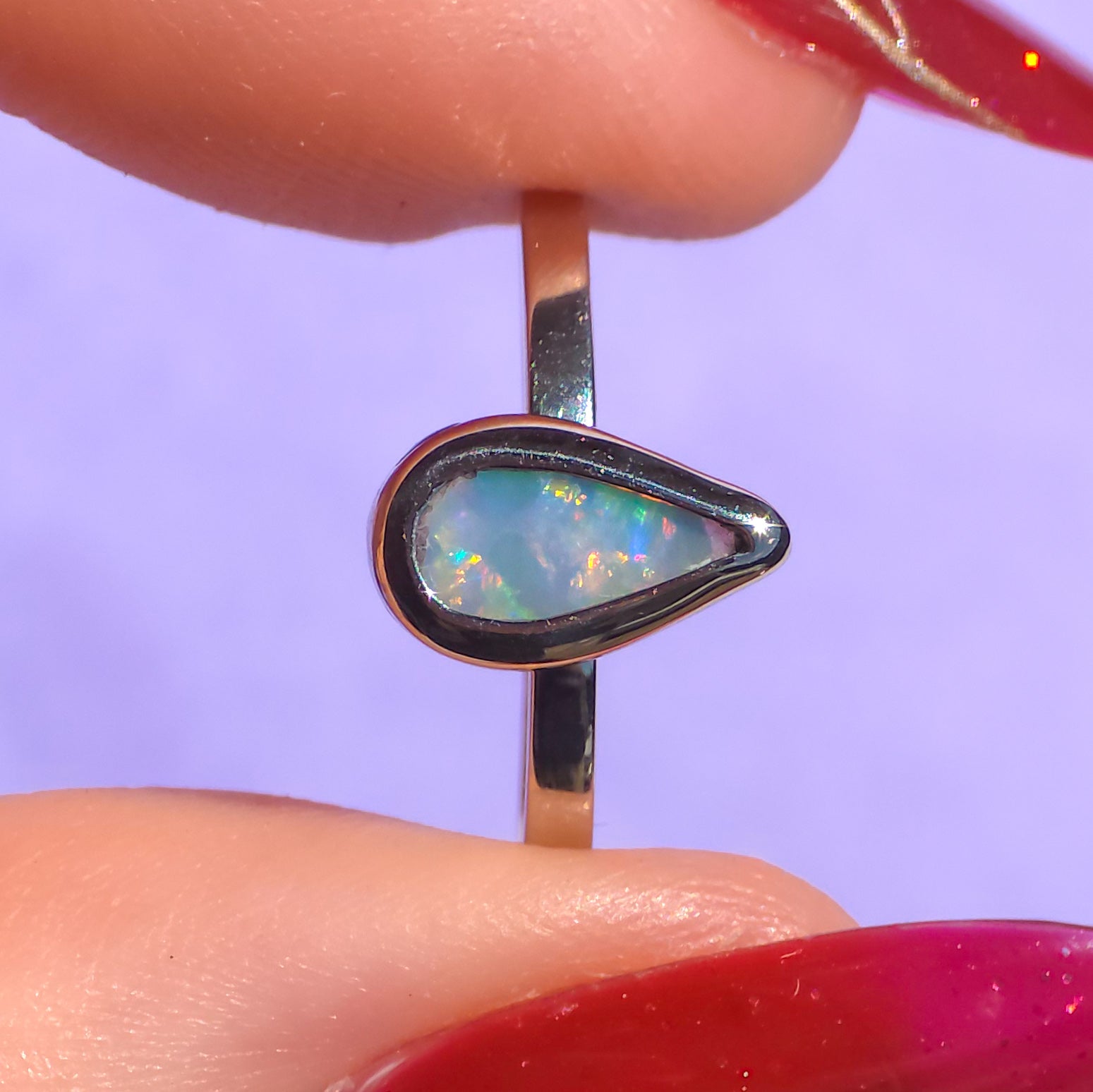 LILLY | 14K White Gold Solid Australian opal ring / Free Sizing / Coober Pedy Opal / minimal jewelry/ crystal opal ring / teardrop ring