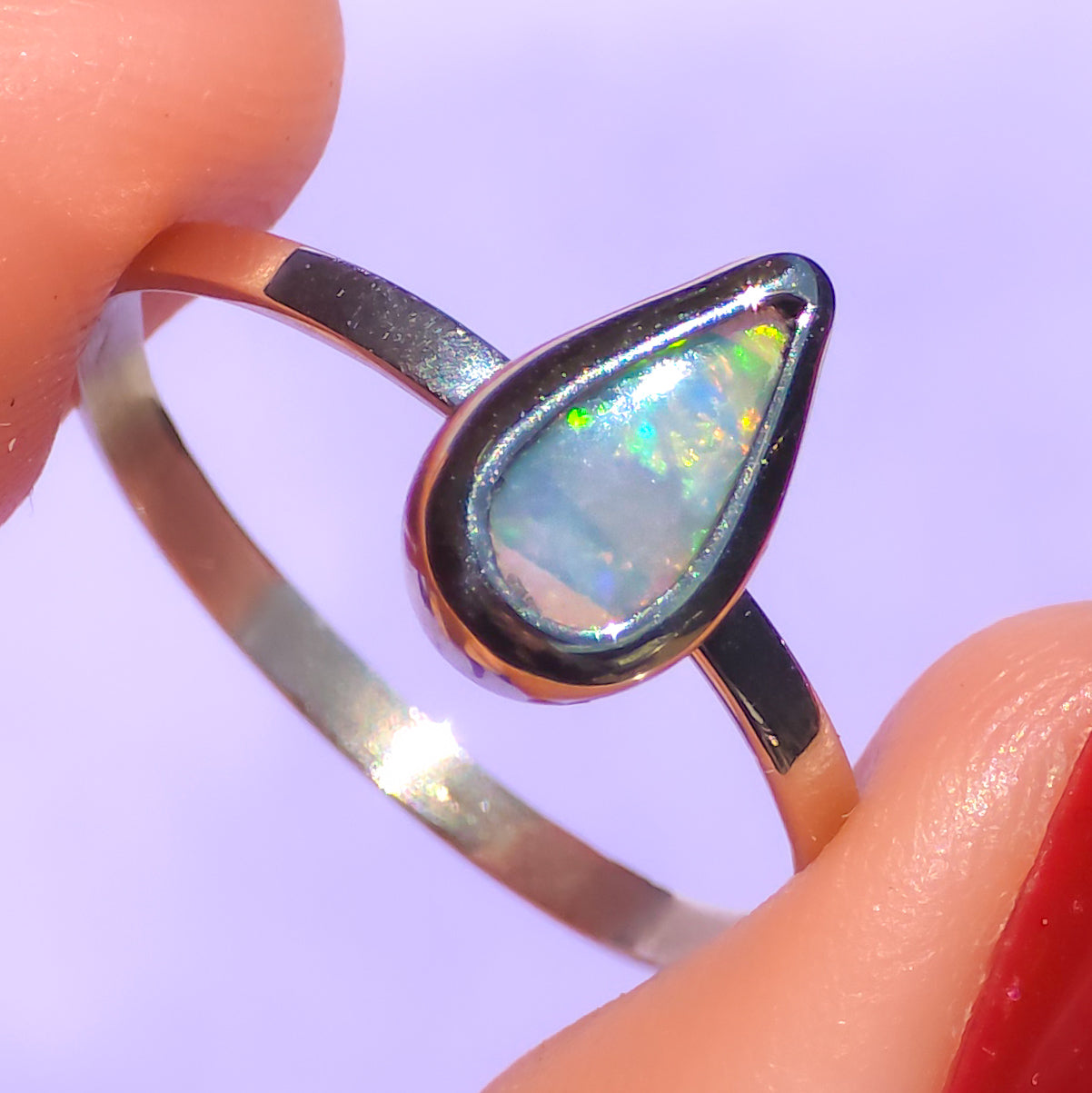LILLY | 14K White Gold Solid Australian opal ring / Free Sizing / Coober Pedy Opal / minimal jewelry/ crystal opal ring / teardrop ring