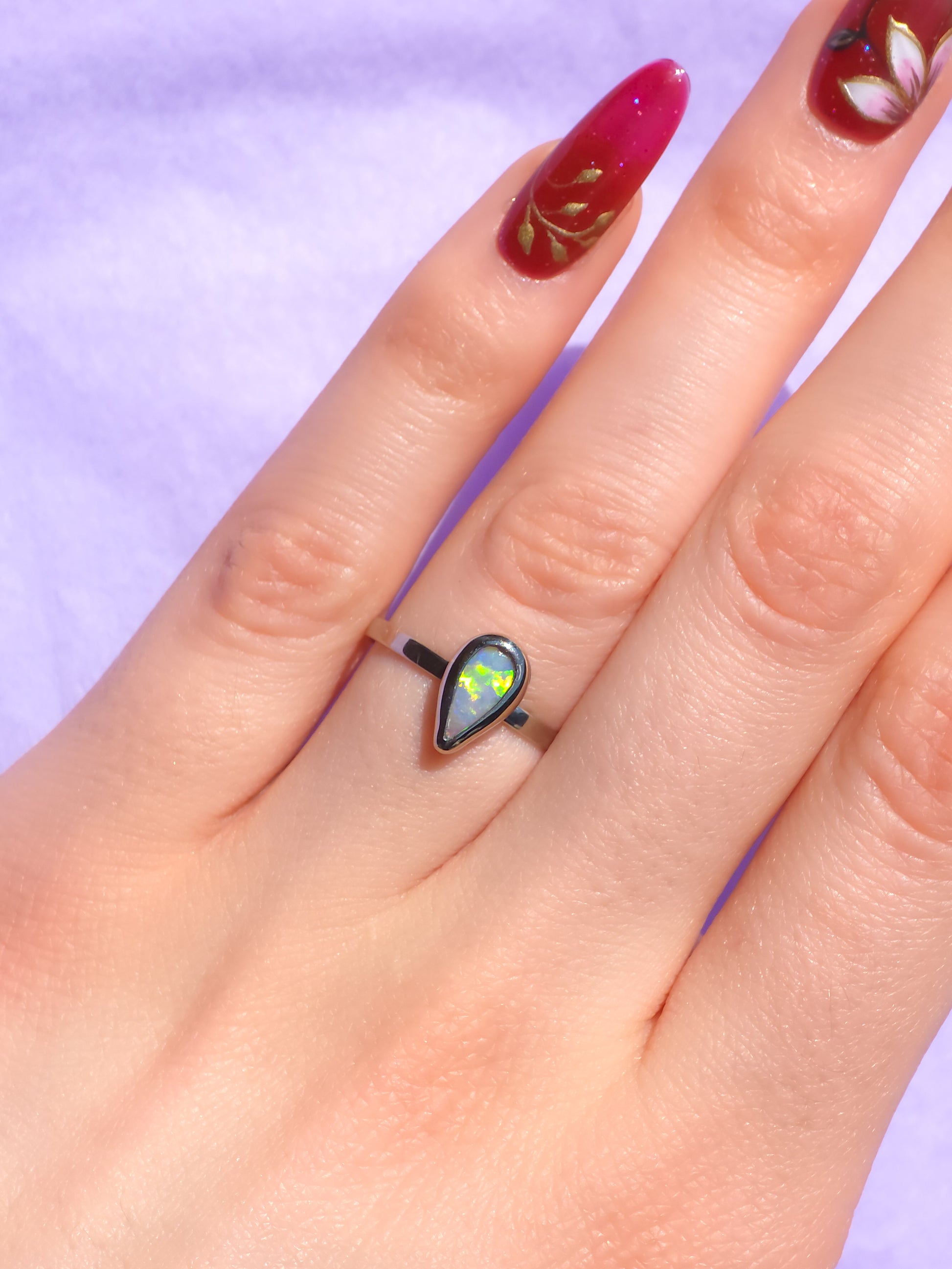LILLY | 14K White Gold Solid Australian opal ring / Free Sizing / Coober Pedy Opal / minimal jewelry/ crystal opal ring / teardrop ring