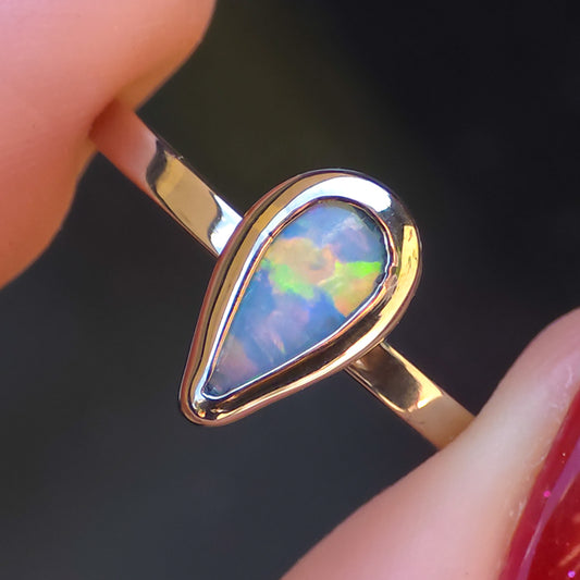 LILLY | 14K White Gold Solid Australian opal ring / Free Sizing / Coober Pedy Opal / minimal jewelry/ crystal opal ring / teardrop ring