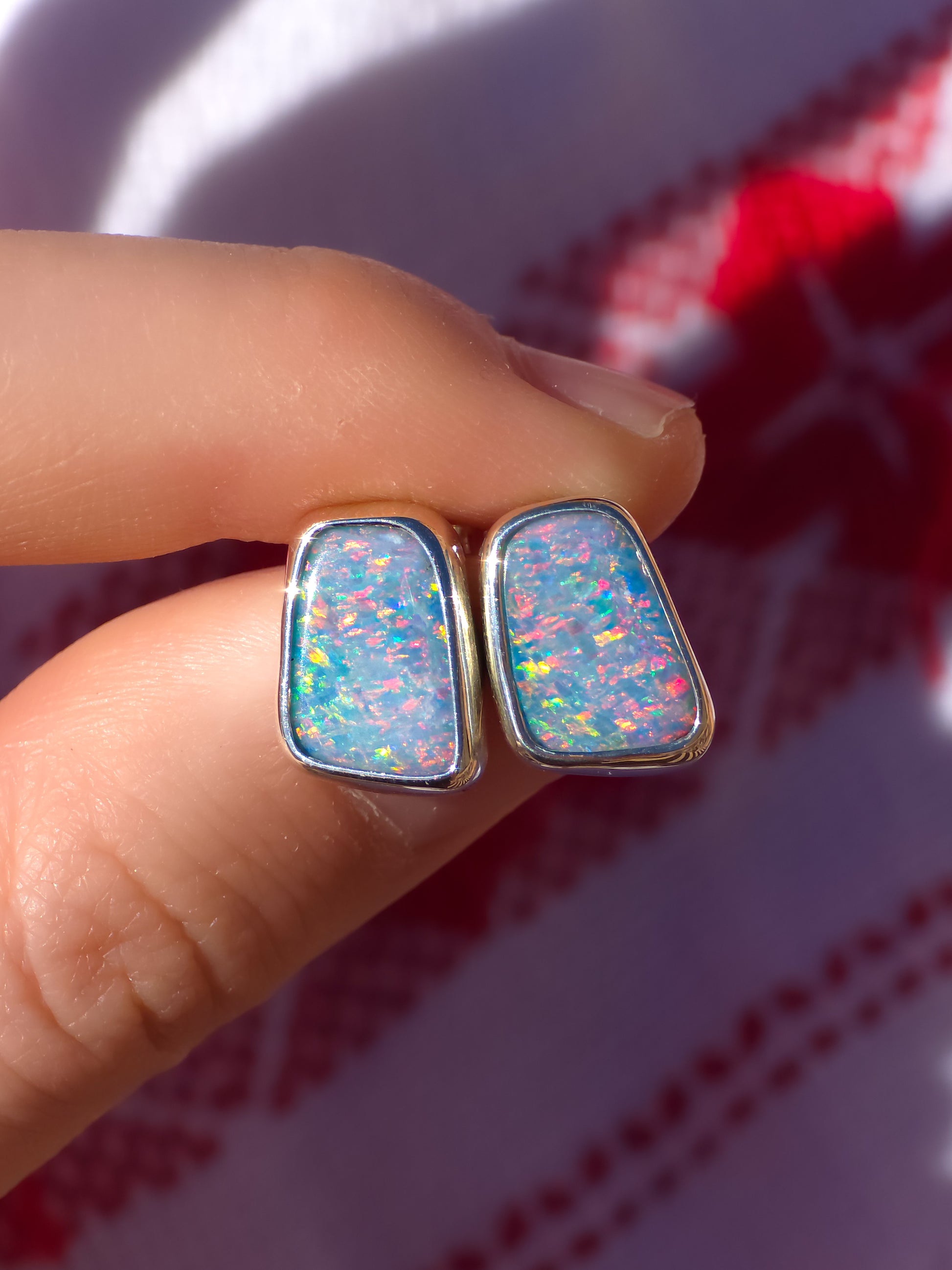 ANGEL | Australian opal stud earrings / 925 silver / Coober Pedy opal doublet / statement earrings / rainbow opal studs