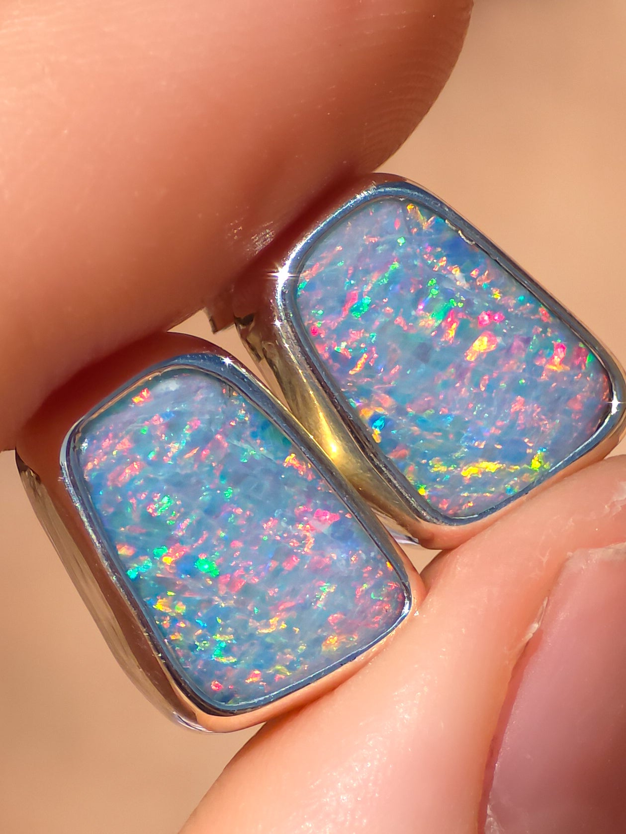 ANGEL | Australian opal stud earrings / 925 silver / Coober Pedy opal doublet / statement earrings / rainbow opal studs