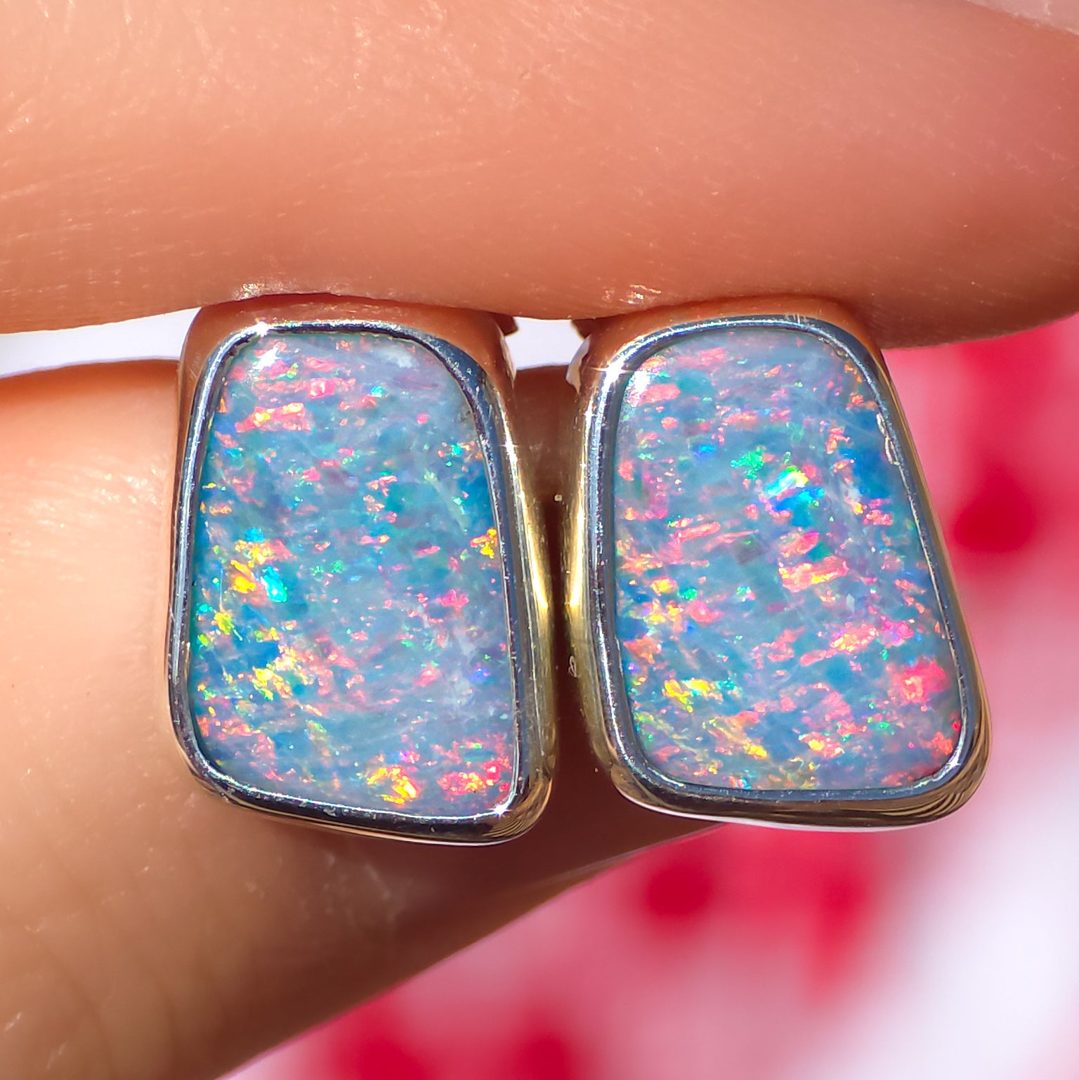 ANGEL | Australian opal stud earrings / 925 silver / Coober Pedy opal doublet / statement earrings / rainbow opal studs