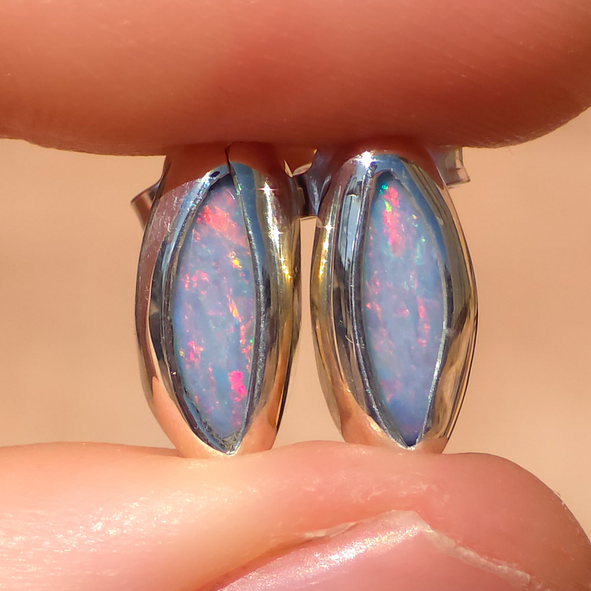PINK BLOOMS | Australian opal stud earrings / 925 silver / Coober Pedy opal doublet / statement earrings / pink opal studs