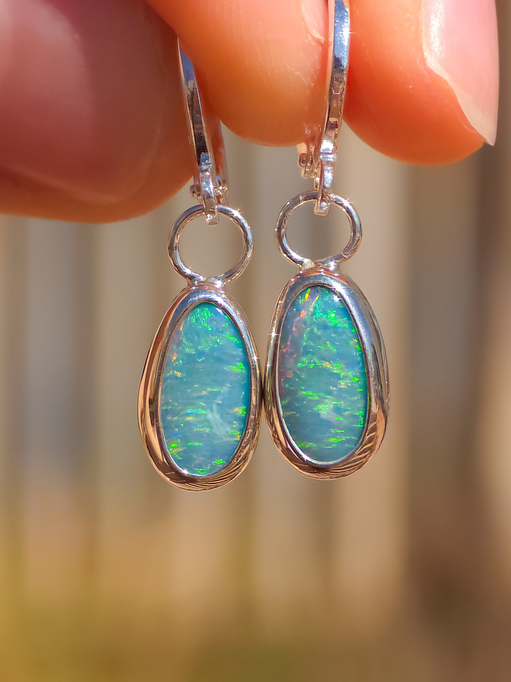 SEA DROPS | Australian opal drop earrings / 925 silver / Coober Pedy opal doublet / euro hoop earrings