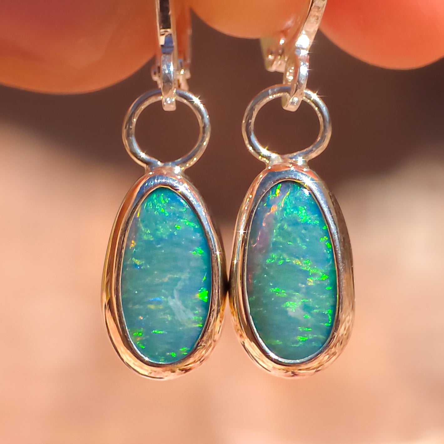 SEA DROPS | Australian opal drop earrings / 925 silver / Coober Pedy opal doublet / euro hoop earrings