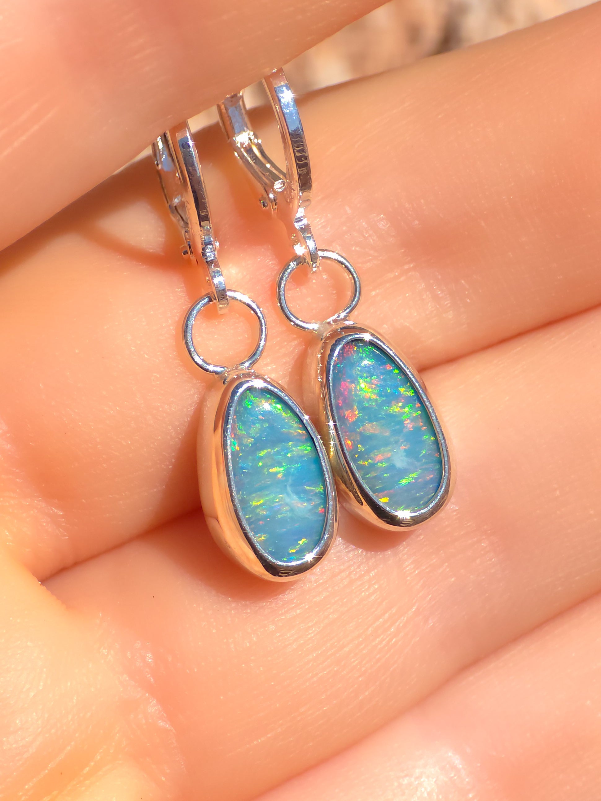 SEA DROPS | Australian opal drop earrings / 925 silver / Coober Pedy opal doublet / euro hoop earrings
