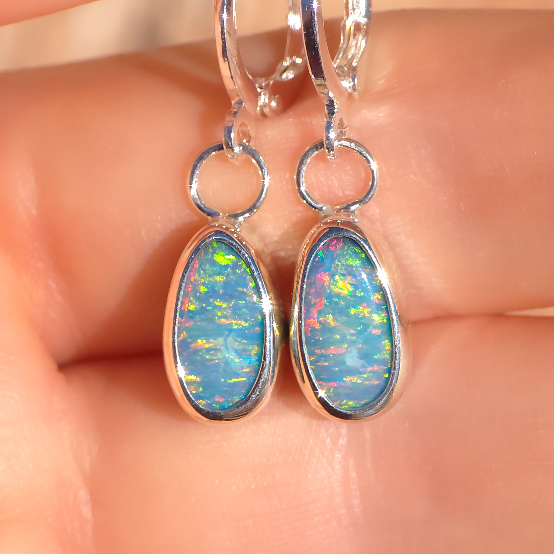 SEA DROPS | Australian opal drop earrings / 925 silver / Coober Pedy opal doublet / euro hoop earrings