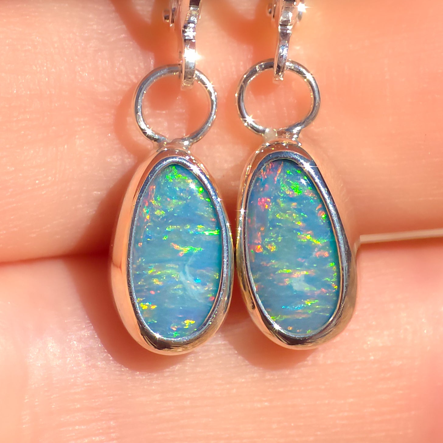 SEA DROPS | Australian opal drop earrings / 925 silver / Coober Pedy opal doublet / euro hoop earrings