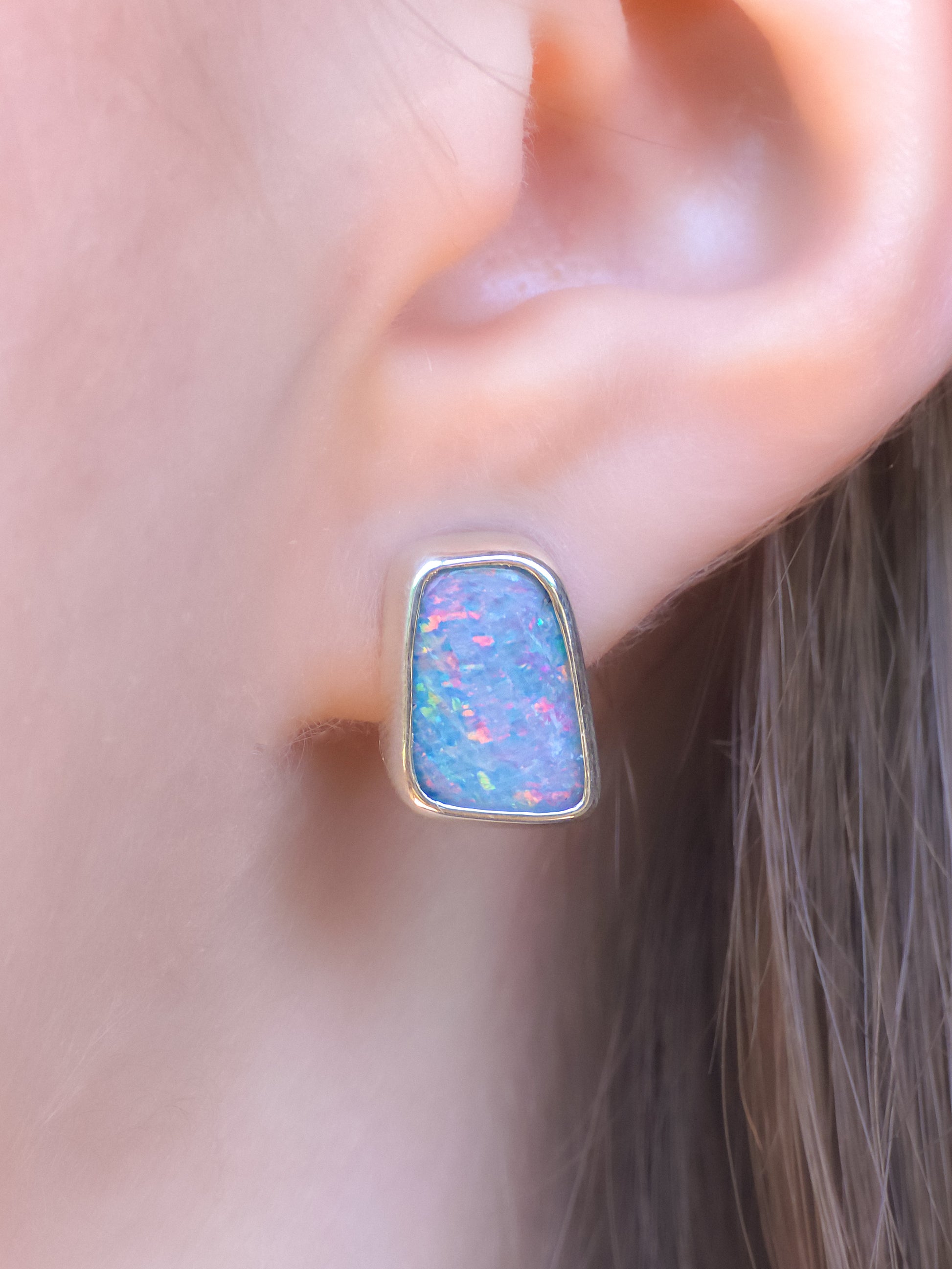 ANGEL | Australian opal stud earrings / 925 silver / Coober Pedy opal doublet / statement earrings / rainbow opal studs